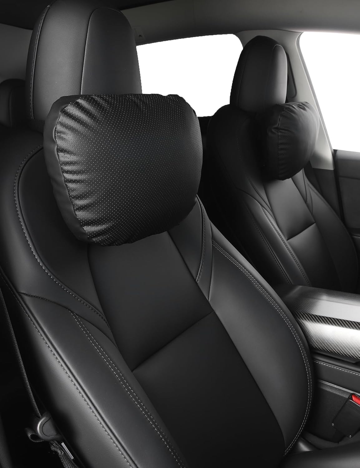 TPARTS Leather Headrest Neck Pillow for Tesla Model Y/X/3/S (1pc Black) | Soft leather Car neck pillows provide comfortable head and neck support for daily driving and long trips