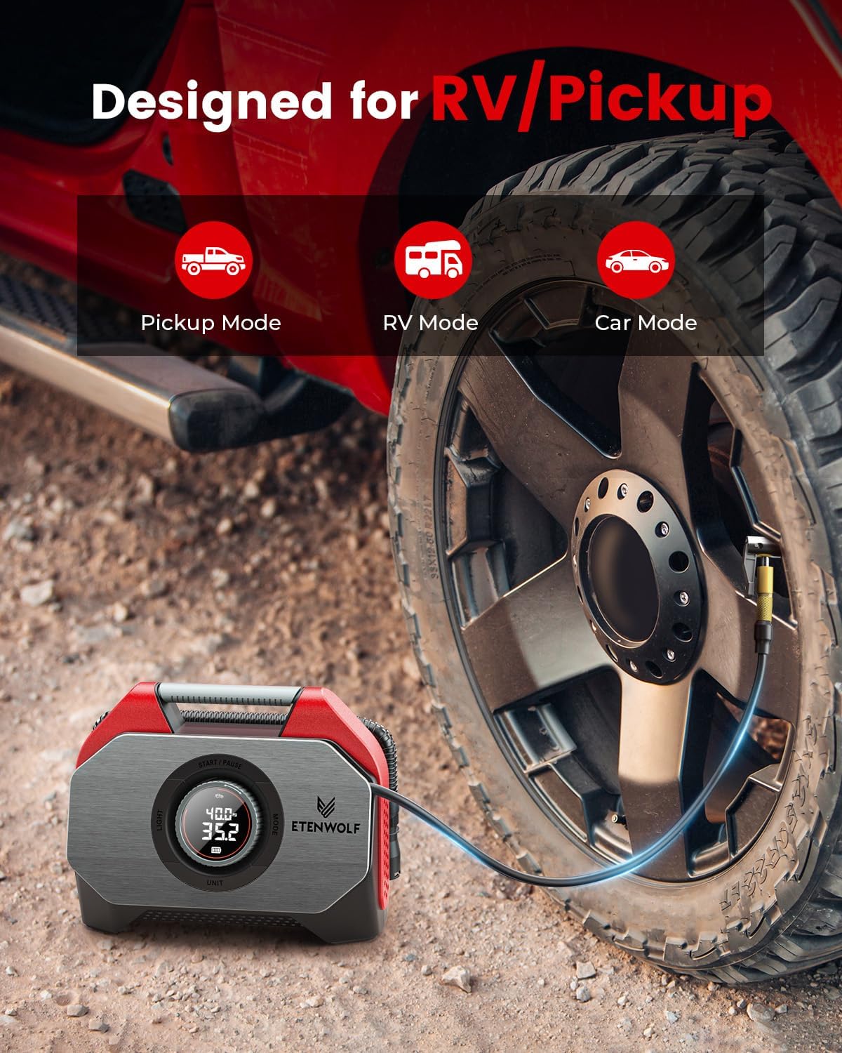 ETENWOLF S6SE Tire Inflator Portable Air Compressor, Cordless Air Pump