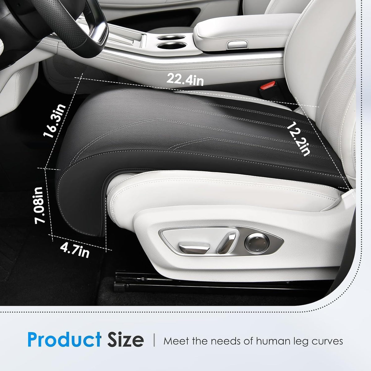 FLORICH Car Seat Extender Leg Extender Support Cushion for Driver Seats Office Chair, Leather Carseat Leg Support for Long Drivers Universal Car Seat Cushion Legs Rest Pads-Black