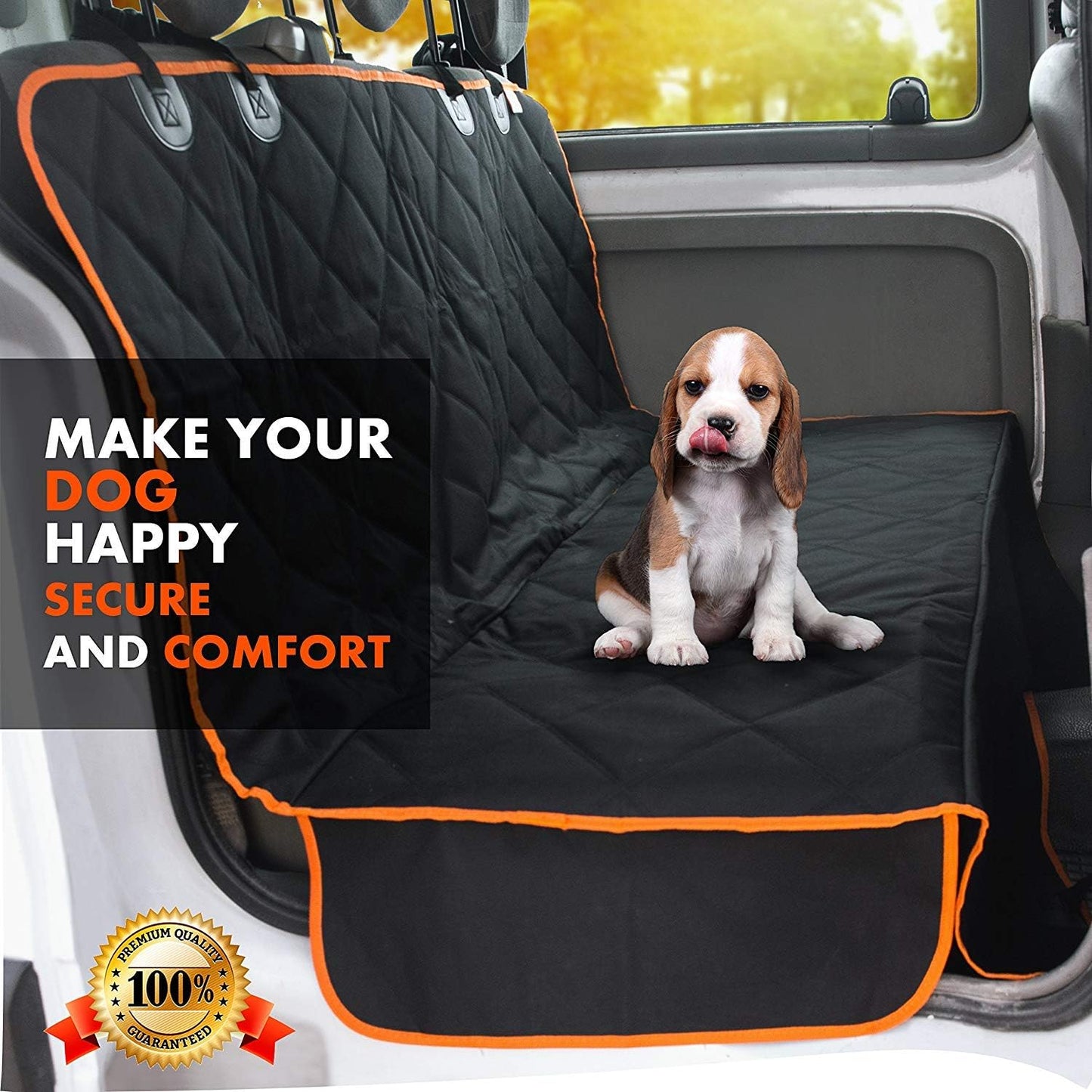 Doggie World Dog Car Seat Cover for Back Seat, Waterproof Dog Hammock | Durable Pet Car Seat Cover Backseat Protector for Cars & SUVs, Nonslip Scratchproof Rear Seat Cover Against Dirt, Fur