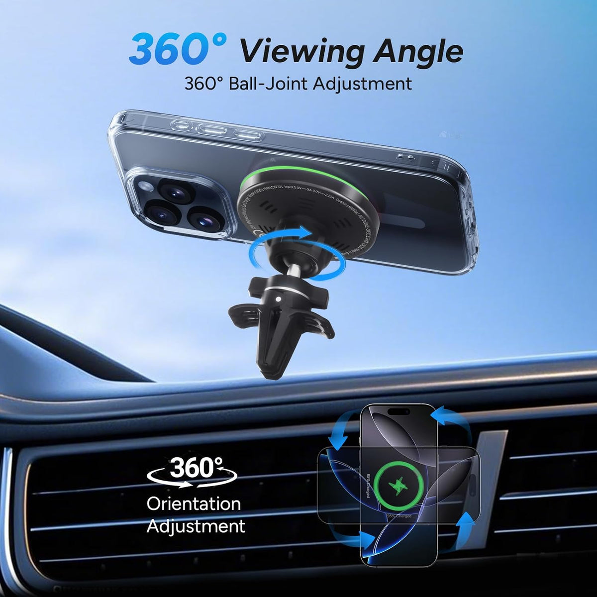 Lecork for Magsafe Car Mount, 15W Magnetic Wireless Charger for iPhone, Magsafe Air Vent Car Holder Charger for iPhone 16 Pro Max/16/15/14 13 12, Samsung S25/S25+/Ultra, RGB LED Design