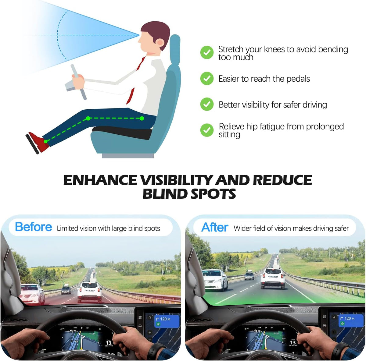 Car Seat Cushion for Driving, Memory Foam Driver Seat Cushion