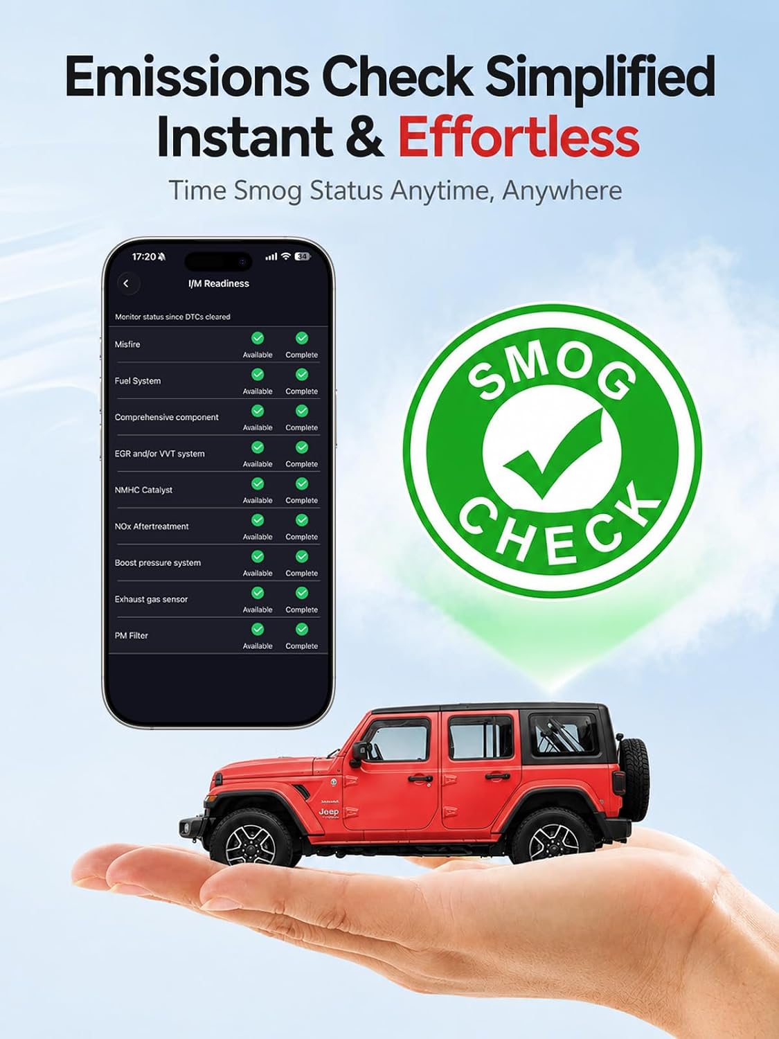 Rocco OBD2 Scanner Bluetooth for iPhone & Android, No Subscription(Red)