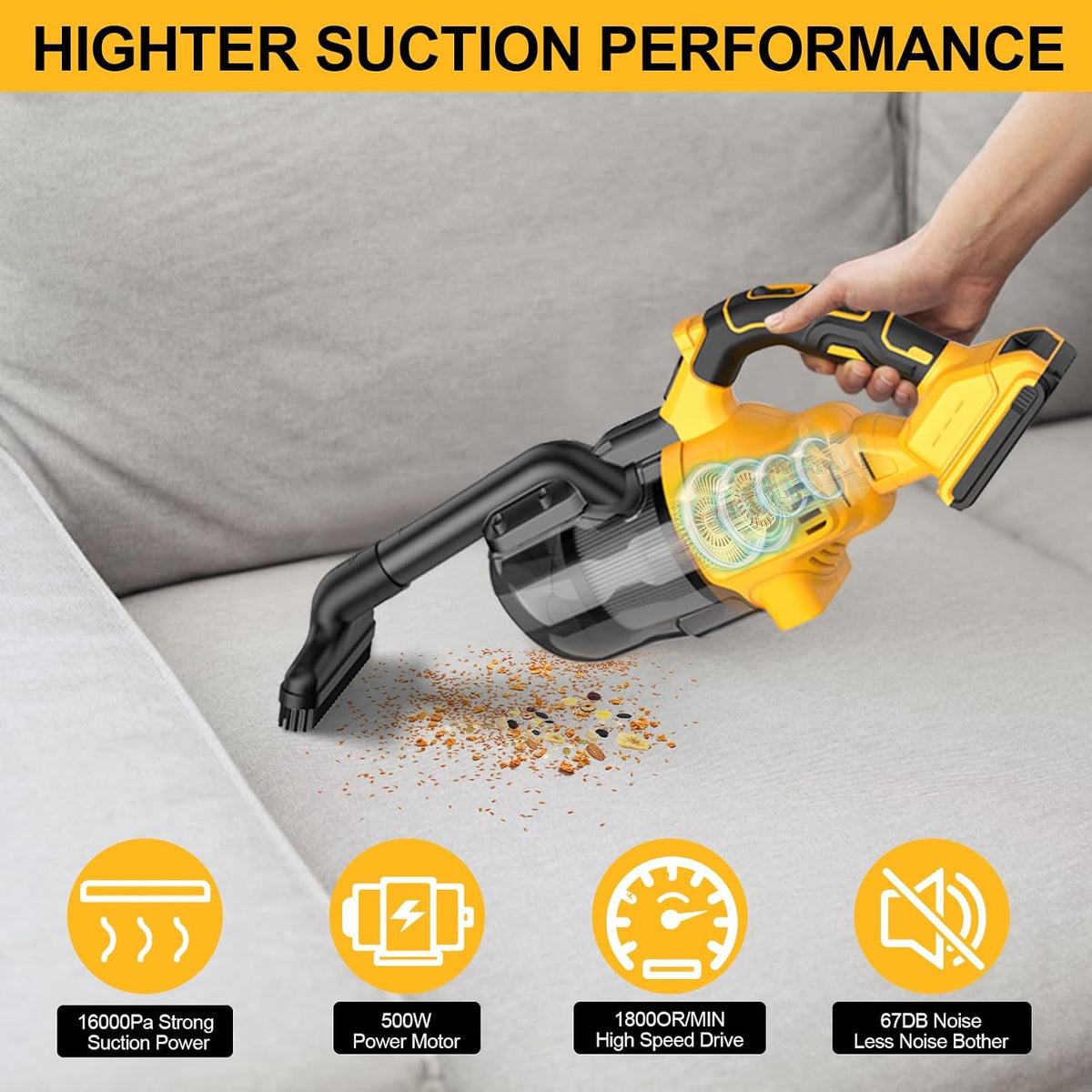 Cordless Vacuum Cleaner for De-Walt 20V Battery,100 AW Handheld Vacuum Cleaner with Washable HEPA Filter,55CFM Portable Shop Vacuum for Car/Pet Hair/Carpets/Hard Floors(No Battery)