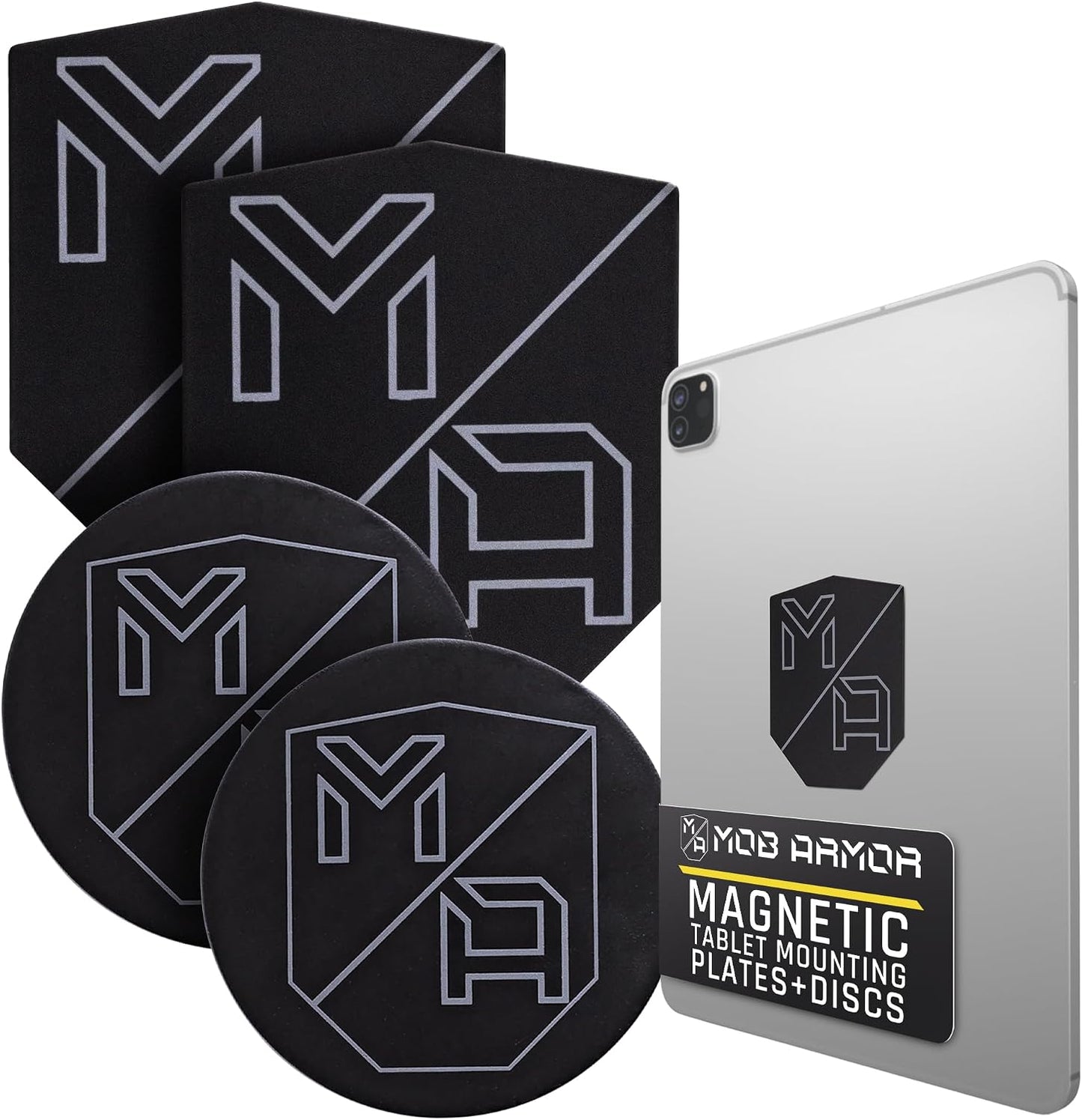 Mob Armor TabNetic Combo Pack - Magnetic Tablet Mounting Solution with Heavy Duty Metal Plate, Adjustable Mounting Disc and Strong 3M VHB Non-Marking Adhesive Magnet Stickers for Car Tablet Mount