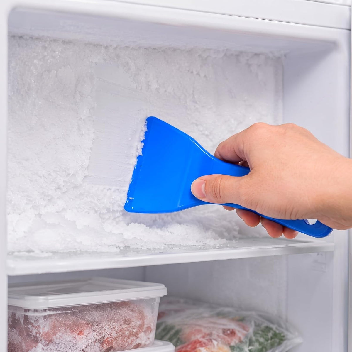 5 Pack Plastic Ice Scraper Combo Set, 3 Sizes Car Windshield Snow Remover + 1 Blue Large Ice Shovel + 1 Small White Freezer Defrost Shovel for Auto, Fridge & Household Cleaning