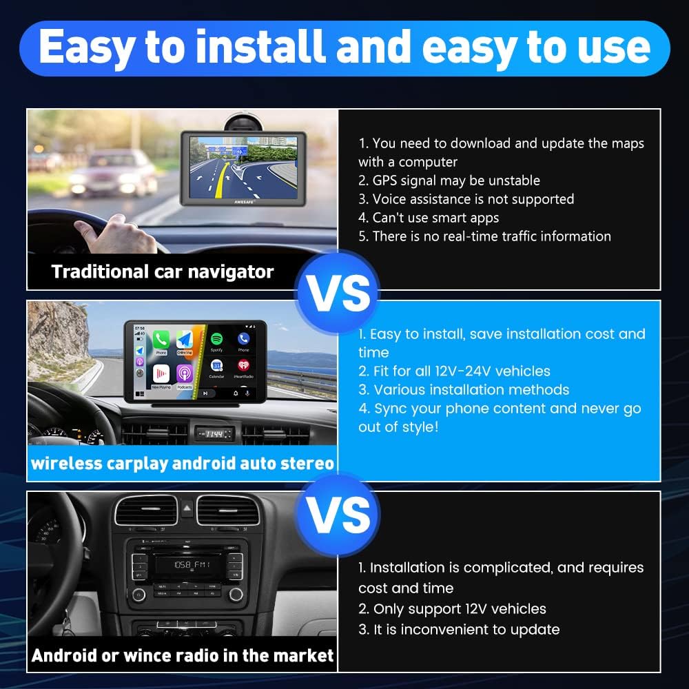 litillbuly CarPlay Screen for Car, 7'' Wireless CarPlay & Android Auto