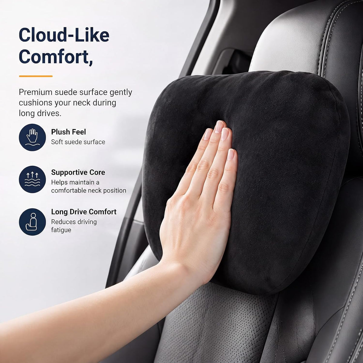 2 PCS Car Pillow for Driving Seat Soft Suede Headrest Neck & Lumbar Support
