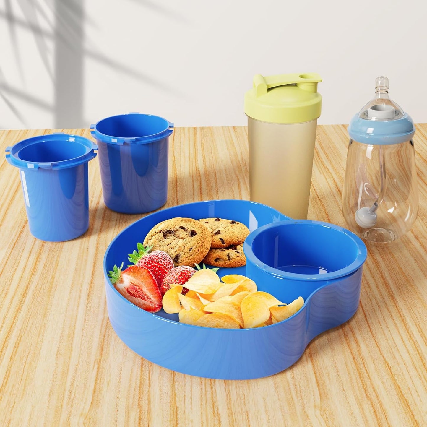 Car Seat Snack Tray for Kids: Kids Car Seat Tray with Cup Holder, Toddlers Road Trip Essential, Travel Snacks Food Plate for Stroller, Boosters with a Cup Holder 1PCS (Blue)