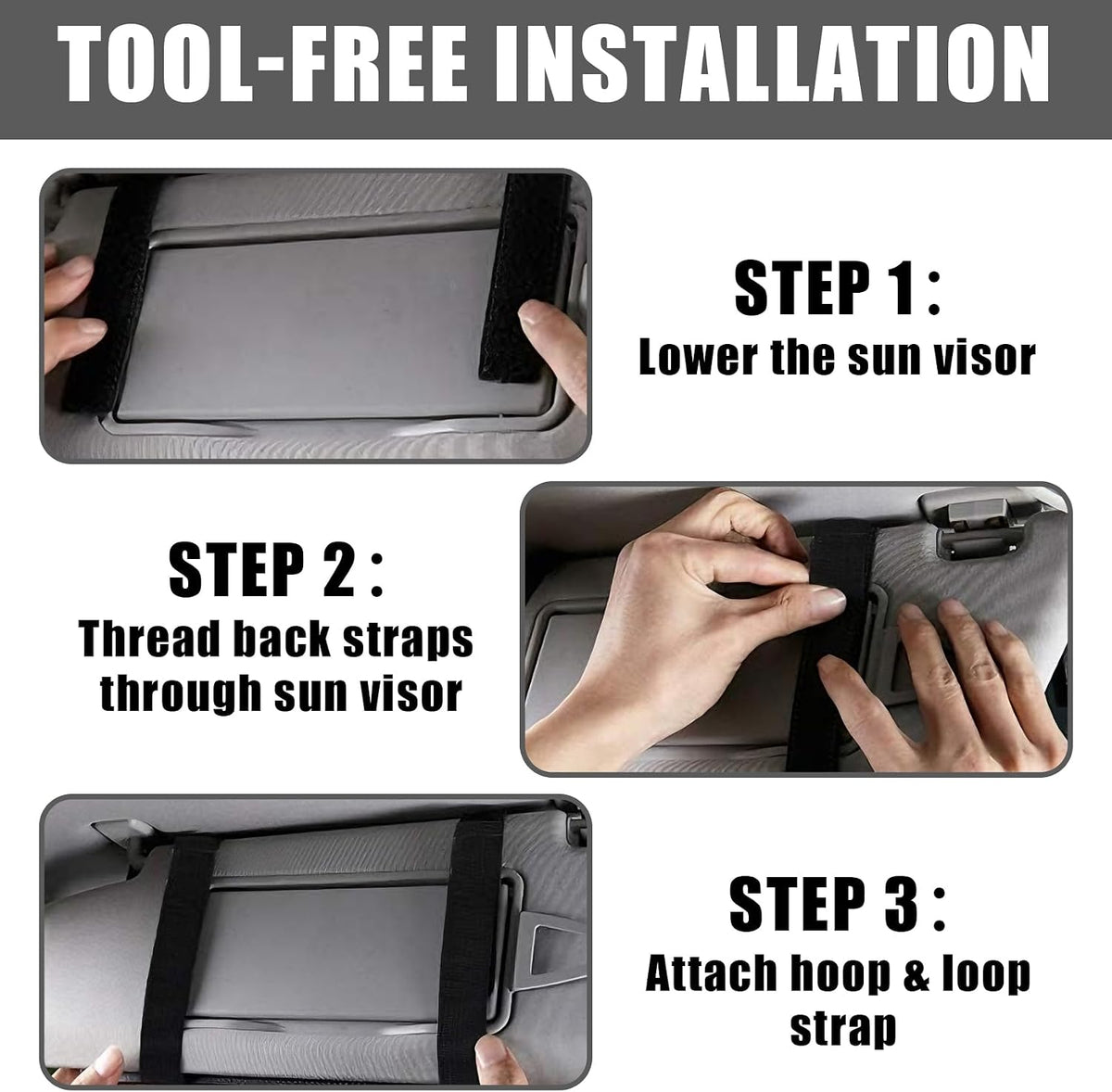 MOLLE Car Sun Visor Organizer, Multi-Pocket Storage Pouch with Zippered Compartment, Sunglasses Holder and Clear Window, Universal Visor Storage Bag for Cars, Trucks and SUVs (Black)