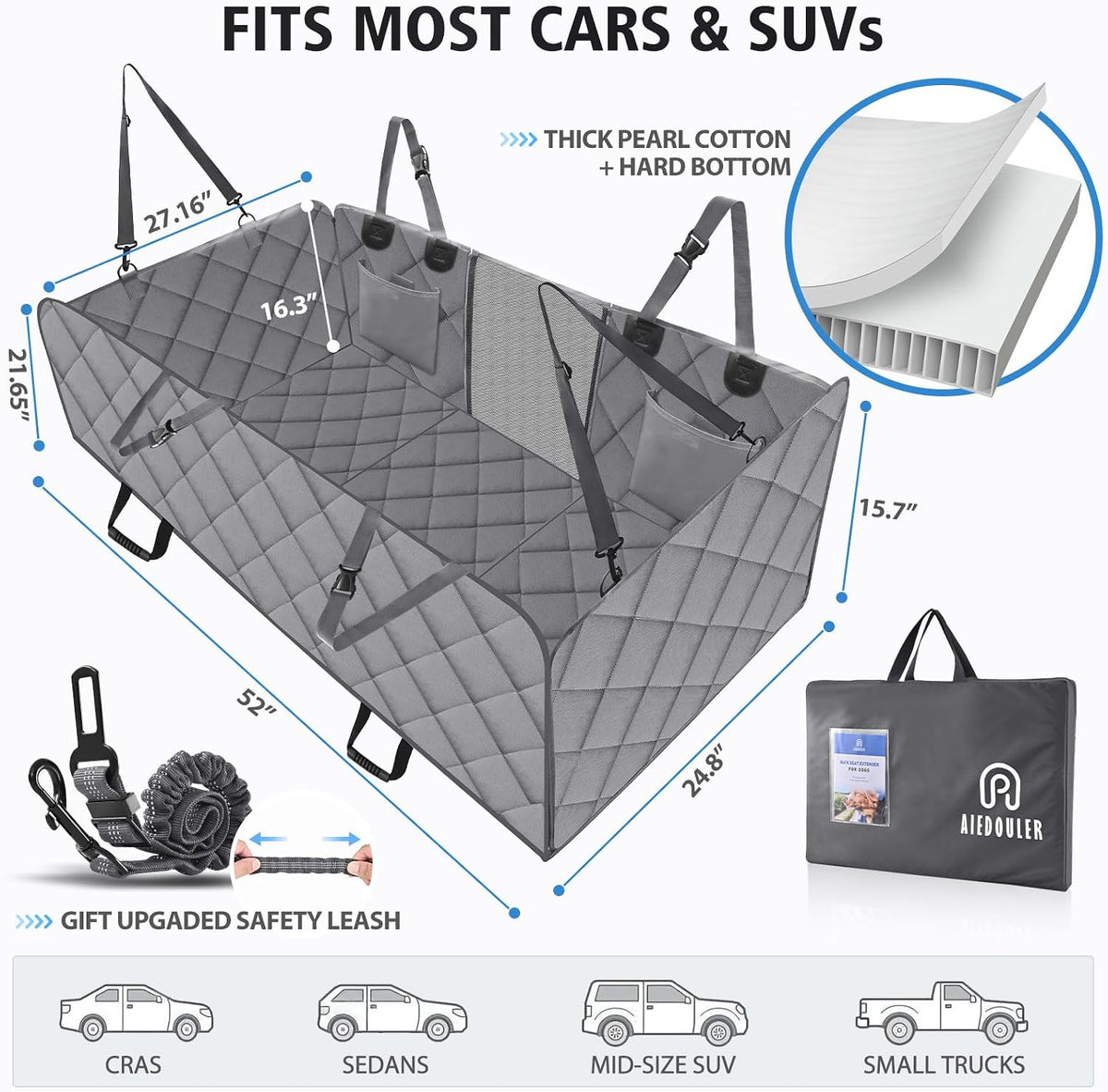 Back Seat Extender for Dogs, Hard Bottom Car Seat Cover