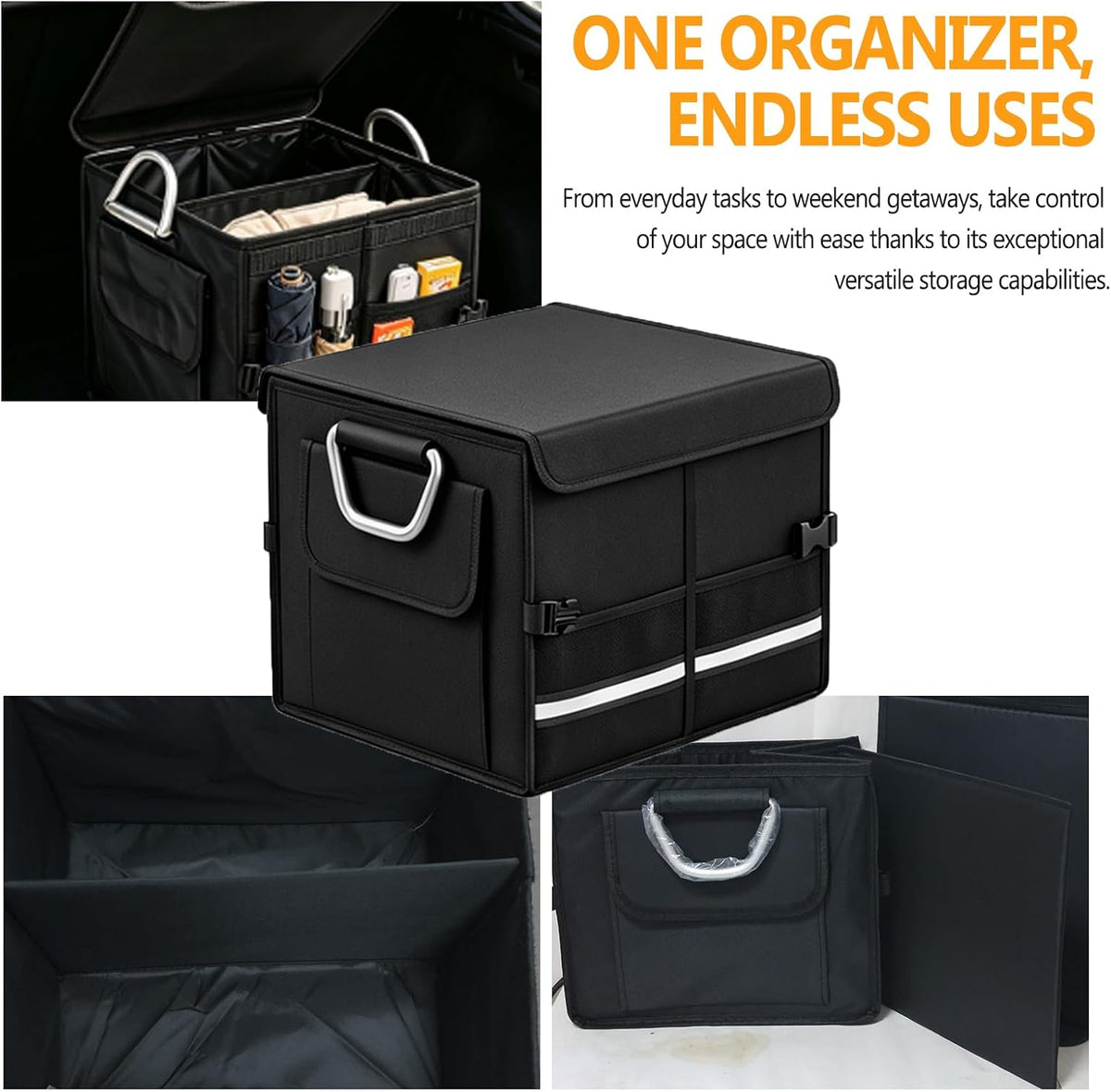 Trunk Organizer With Lid For SUV Car Trunk Foldable Oxford Storage