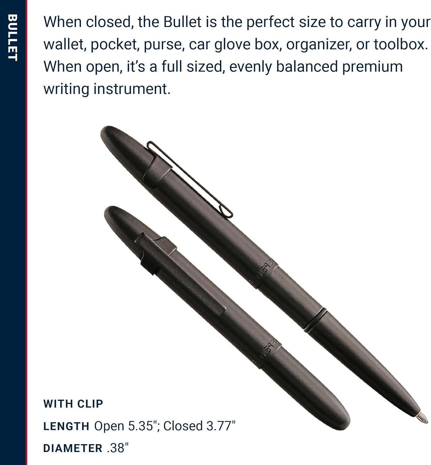 Fisher Space Pen Matte Black Pressurized Ballpoint Bullet Pen, Gift Box | Compact Size, Writes Upside Down and in Extreme Temperatures, Black Ink, Medium Point, Pocket Clip, Made in the USA