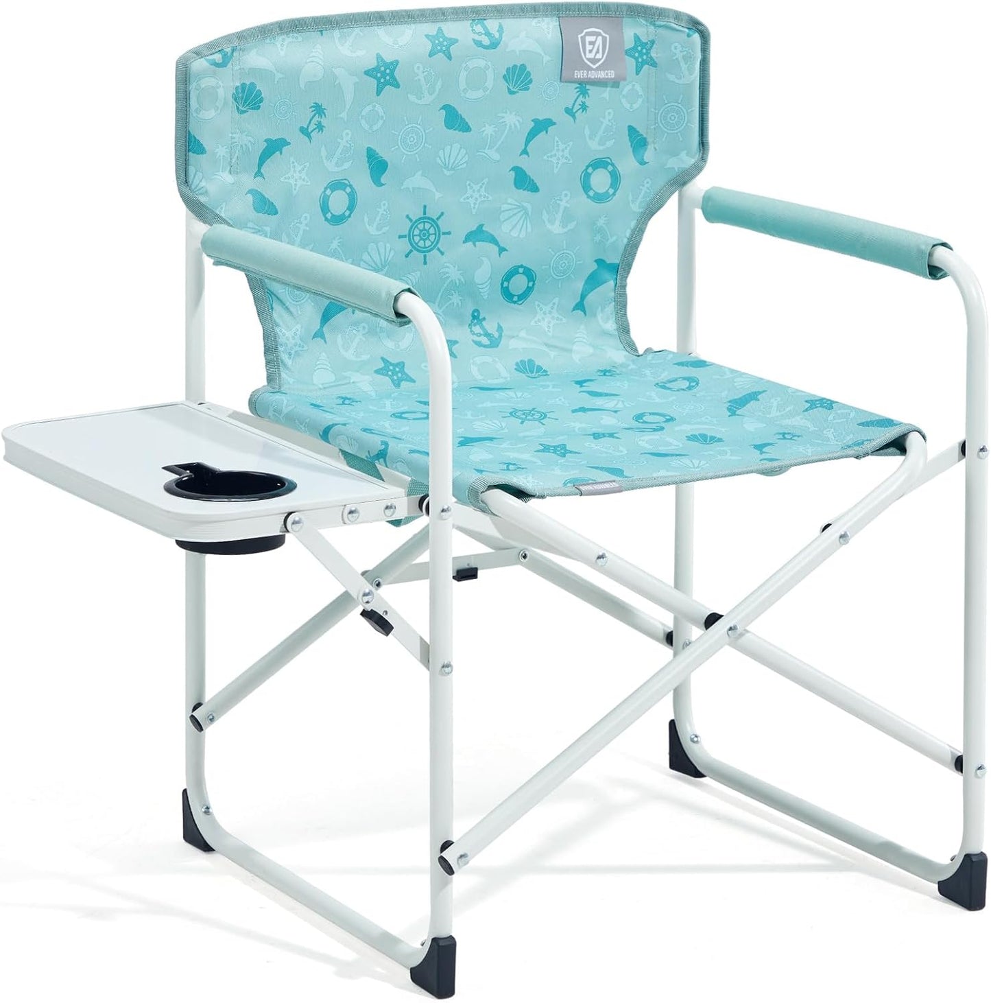EVER ADVANCED Kids Directors Chair with Side table for Camping, RV & Sports, Padded Kid Outdoor Seat with Safety Lock, Lightweight Portable Camp Chairs for Beach, Balcony, Patio, Supports 150lbs Green