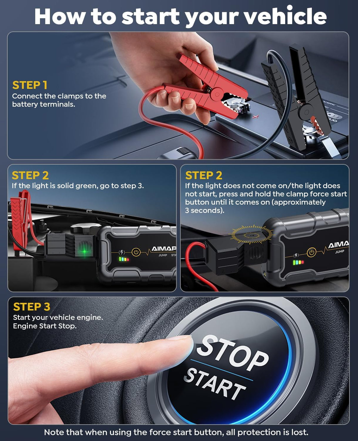 AIMAPOW Portable Car Battery Jump Starter 8000A Jump Box, Car Jumper Starter Portable Jumper Cables for car(AllL Gas/10L Diesel), Fast Charge, Lights, Compact