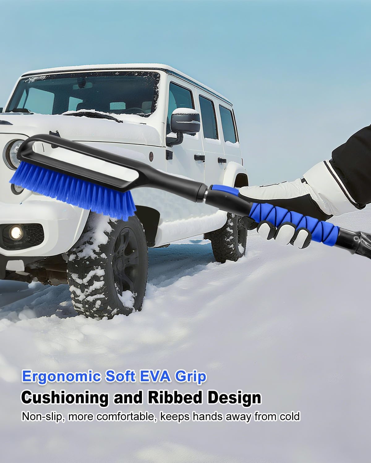 SEAAES 35.5 Inch Extendable Snow Brush for Windshield Ice Scraper - Blue