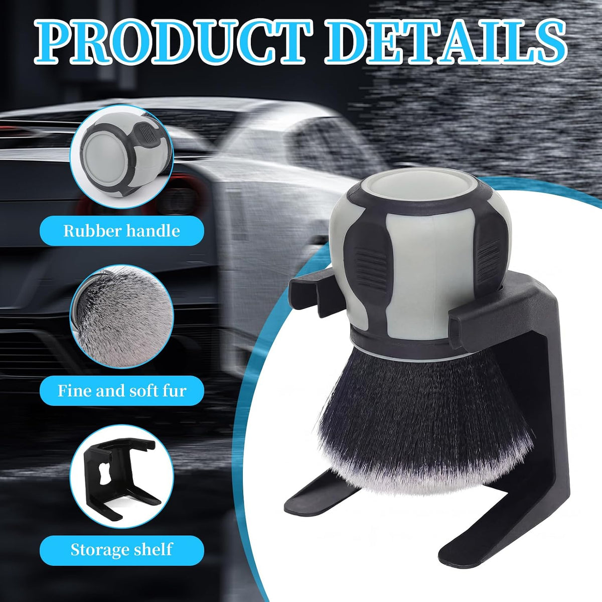 Supkiir 5Pcs Curveball Detailing Brush, Soft Bristles Dusting Brush with Storage Rack, Curveball XL Synthetic Brush Automotive Interior Dusting Brushes, Covers Large Area Inside or Outside Vehicles