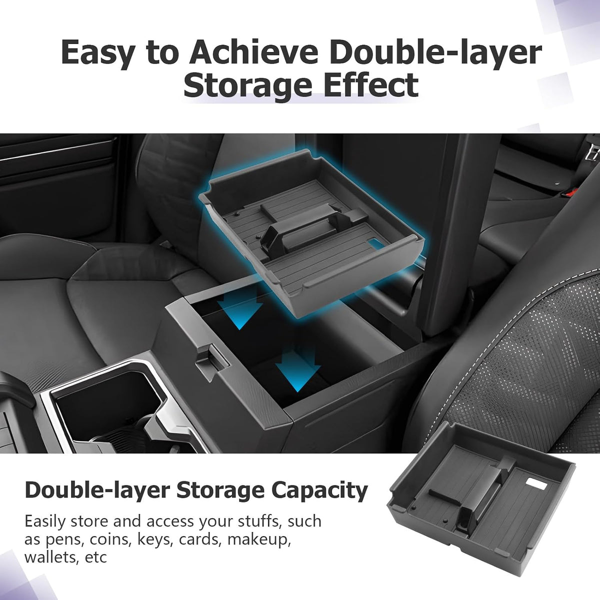 LUWU Center Console Organizer for 2025 2026 Toyota 4Runner (6th Gen) Interior Accessories Armrest Storage Box Glove Organizer Tray Insert ABS Material 2025 2026 4Runner Accessories with Handle