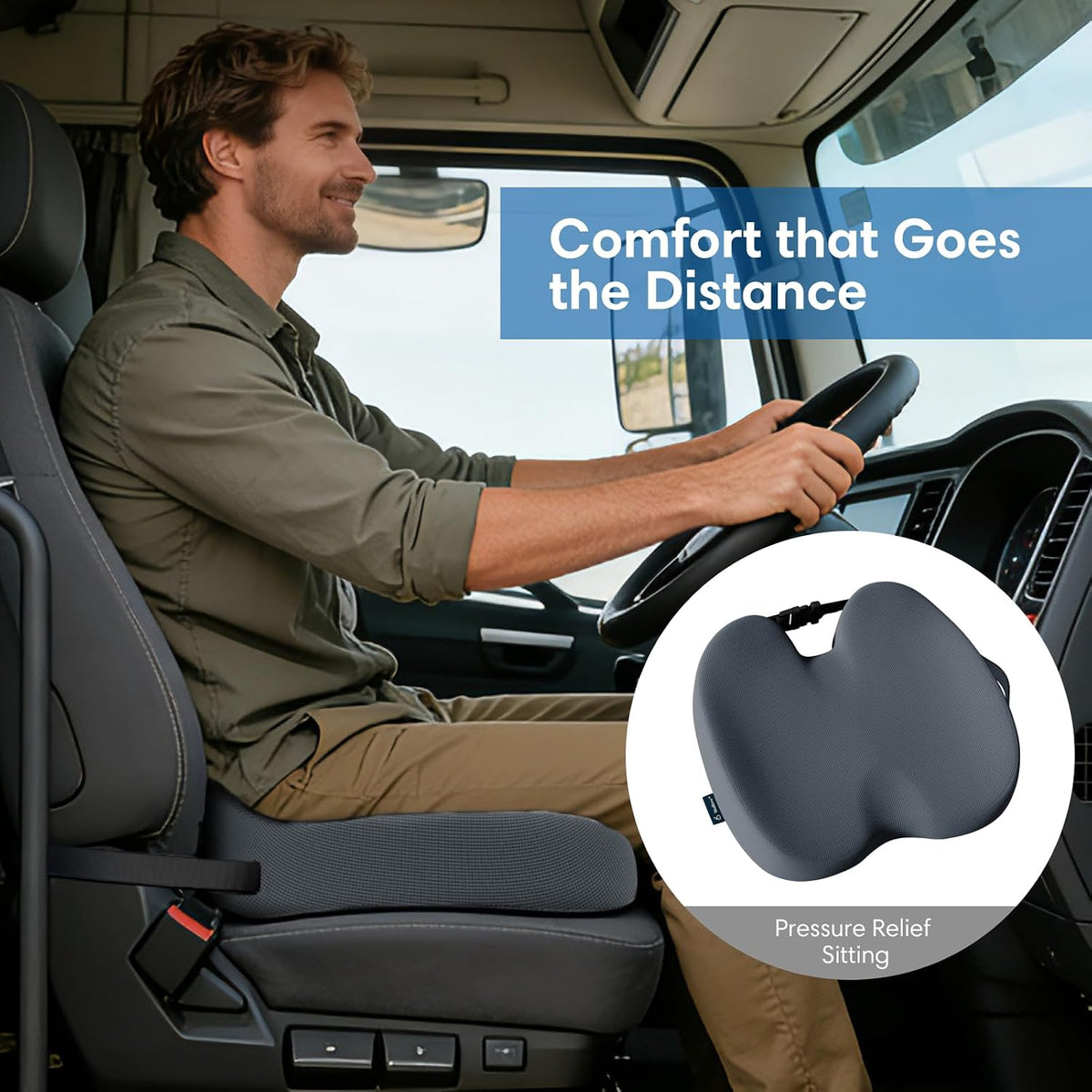 Car Seat Cushion, Memory Foam Seat Cushion for Truck Drivers, Car Seats, Travel & Wheelchair, Sciatica Ease & Tailbone Pain Relief Pillow for Long Sitting Comfort