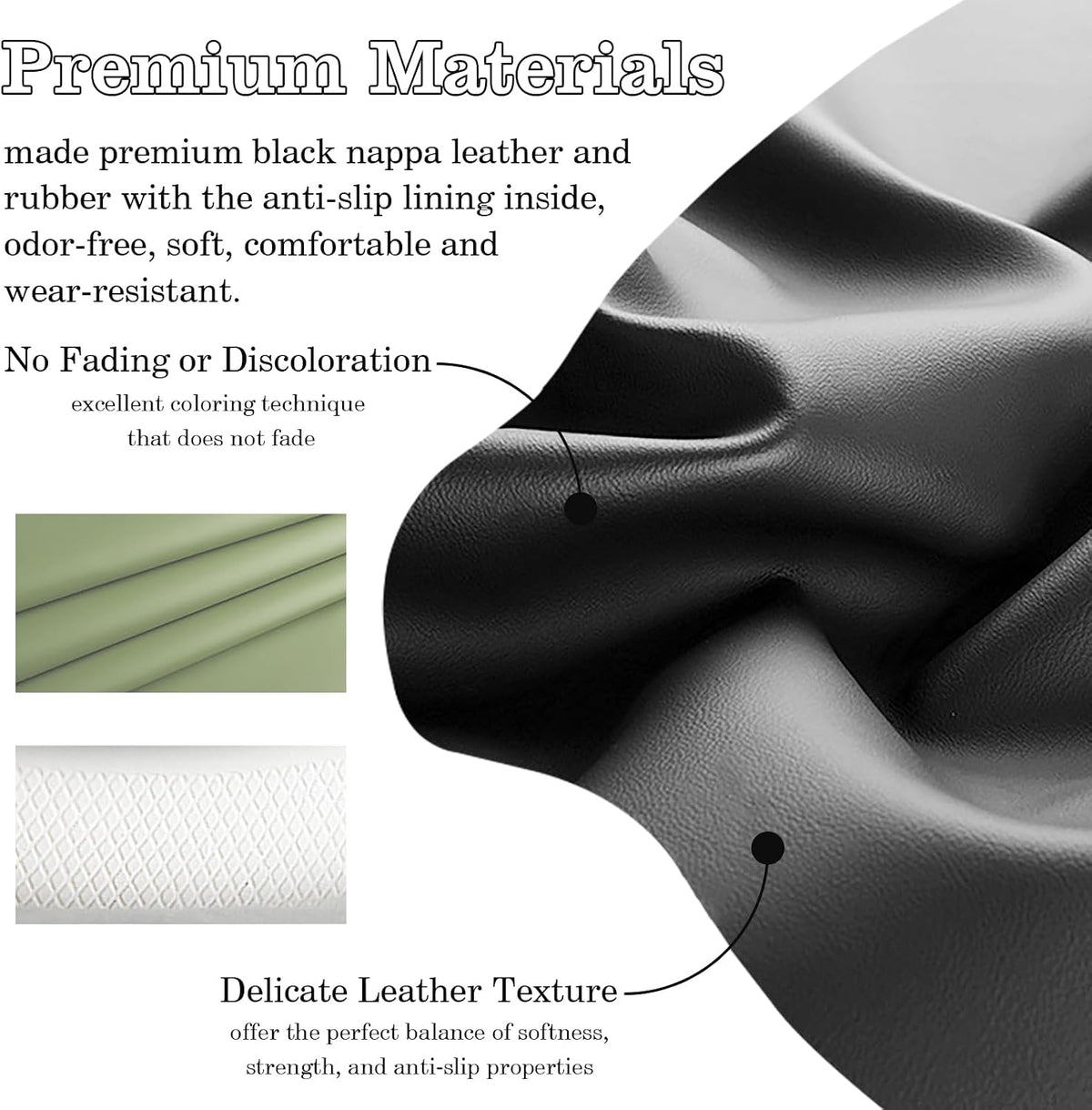 Black Avocado Green Car Steering Wheel Cover, Nappa Leather, Bottom Color Blocking, Universal 14.5-15 Inch Leather Anti-Slip Breathable Auto Steering Wheel Covers for Men Women
