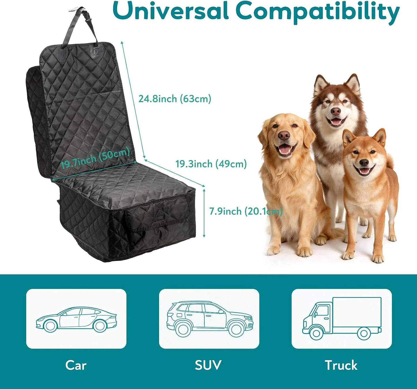 Dog Car Seat Covers Waterproof Front Pet Seat Cover, Full Protection Seat Cover with Side Flaps for SUV Truck Car, Nonslip Scratchproof Universal Fit, Black