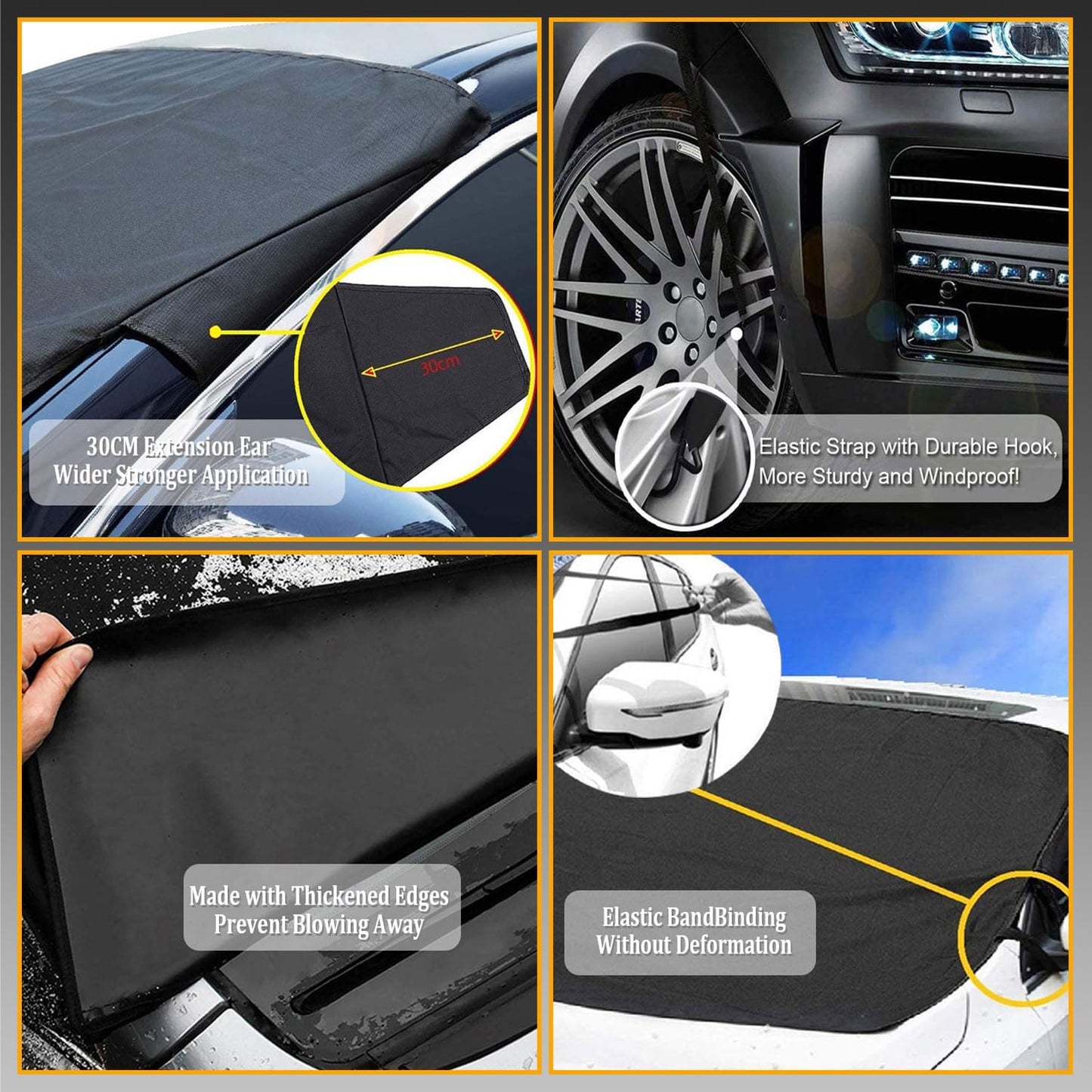 Car Windshield Cover Large Enhanced 600D Oxford Fabric Windshield Frost Cover for Ice and Snow Frost Waterproof Wiper Front Window Protects UV Sunshade Cover for Most Cars SUV Vans (75" x 46")