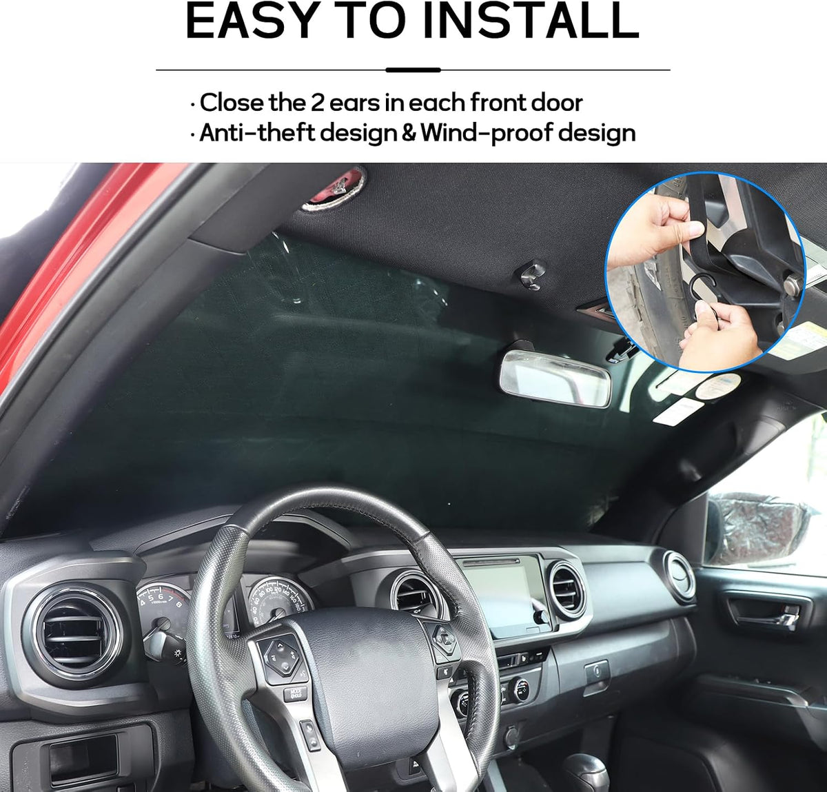 Car Windshield Snow Cover for Toyota Tacoma 2016 2017 2018 2019 2020 2021 2022 2023 2024 2025, for Ice and Snow, UV & Frost Wiper Mirror Protector Windproof Sunshade Cover Accessories (Black)