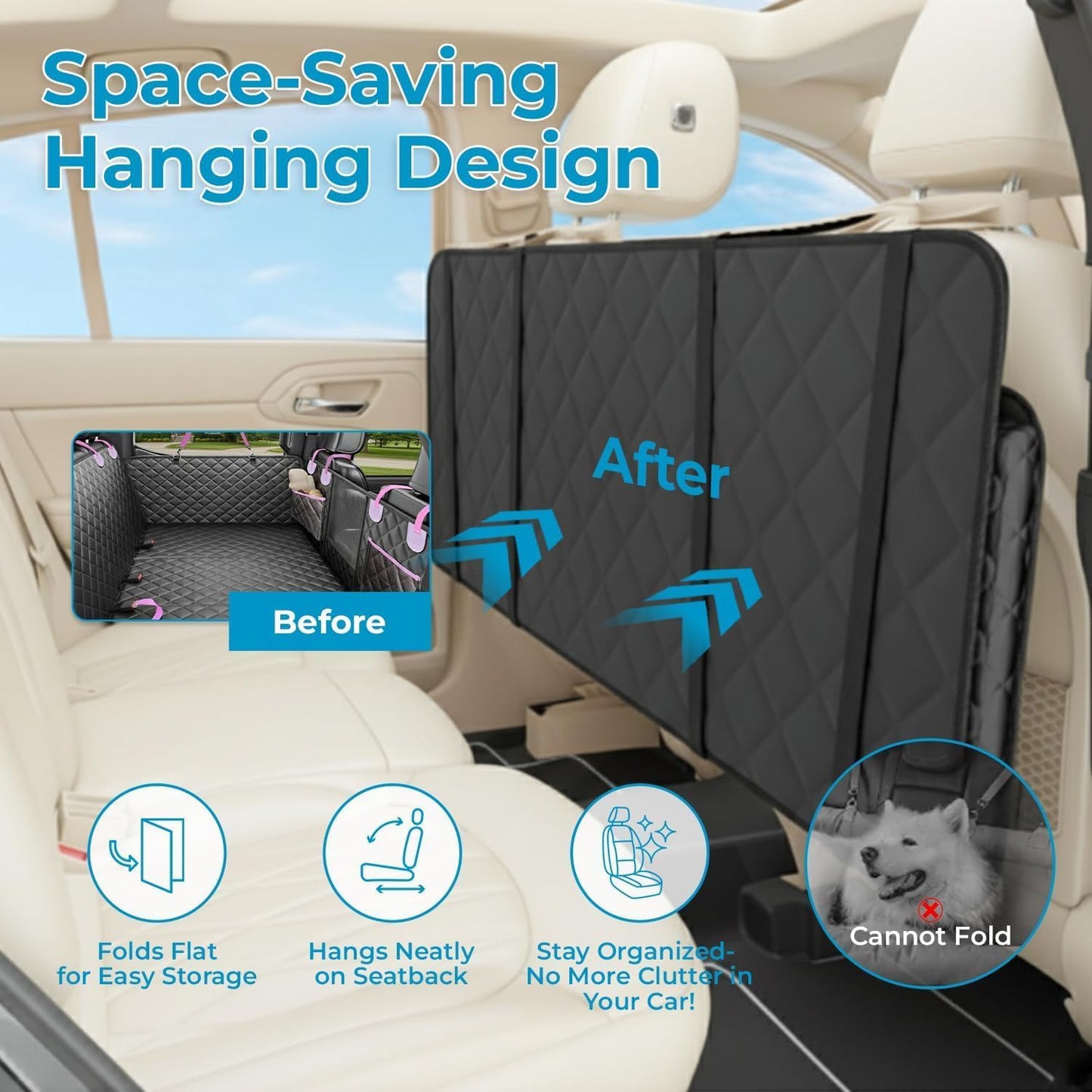 World Trip Dog Car Seat Cover for Back Seat, Hard Bottom 450 LB, 2026 Upgraded Oxford Fabric, Back Seat Extender for Dogs, Mesh Window, Waterproof Scratchproof, Extra Hair Glove, Fits Cars SUVs Trucks