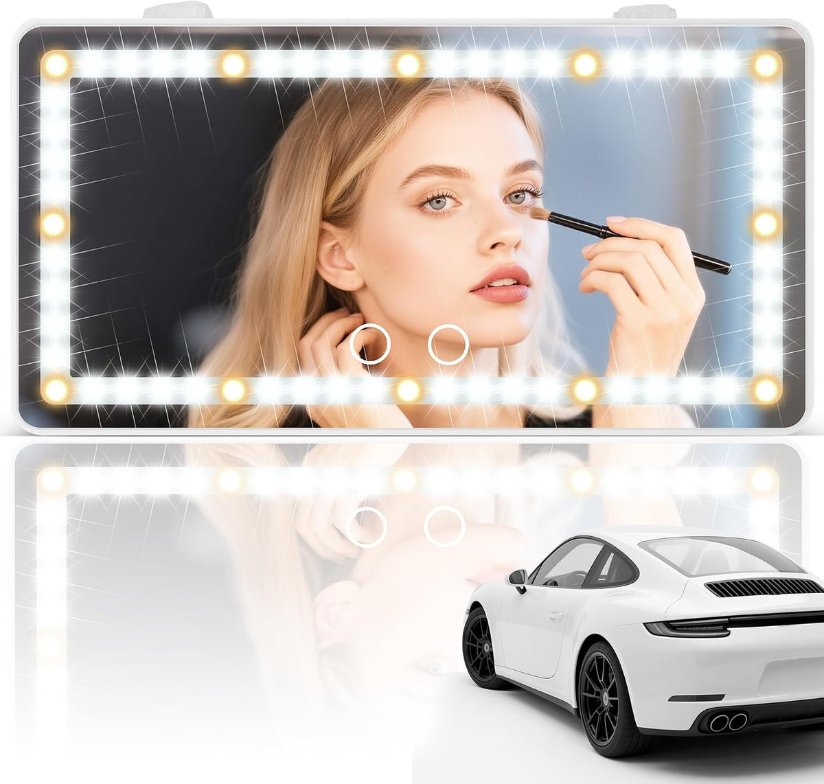 SINGARO Car Sun Visor Vanity Mirror - Rechargeable Makeup Mirror with 60 LEDs, 3 Light Modes & Dimmable Touch Control for Cars, Trucks, SUVs, Car Interior Accessories for Women (Black)