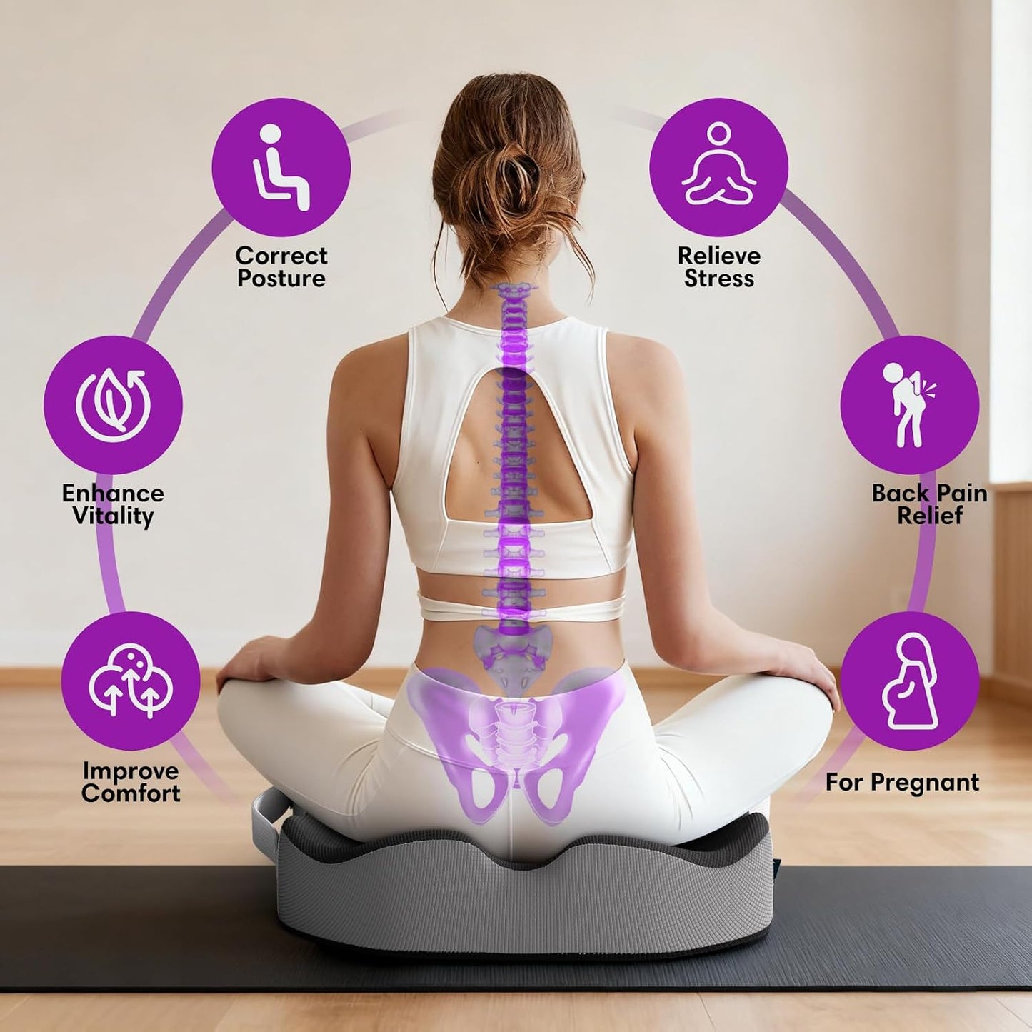 Memory Foam Seat Cushion for Office Chairs, Car Seat, Wheelchair, Desk Chair Pad - Extra Large Ergonomic Sciatica Coccyx & Tailbone Pain Relief Back Support Pillow for Long Sitting & Driving
