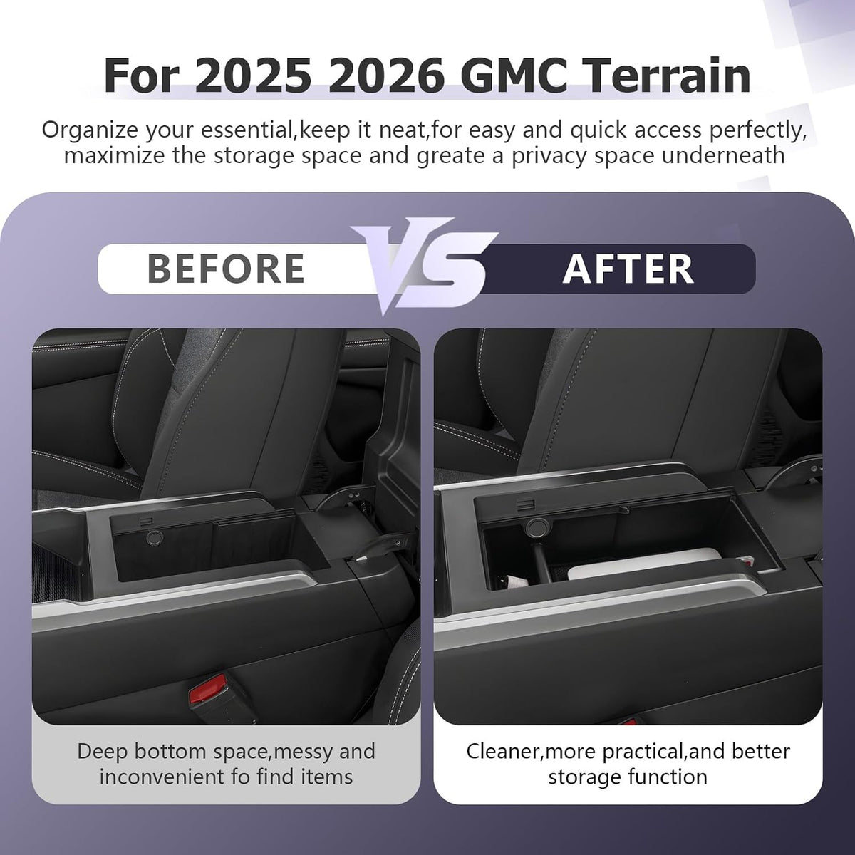 LUWU Center Console Organizer for 2025 2026 GMC Terrain (Elevation/AT4/Denali) Accessories Armrest Storage Box Tray Organizer Insert Tray ABS Material GMC Terrain 2025 2026 Accessories