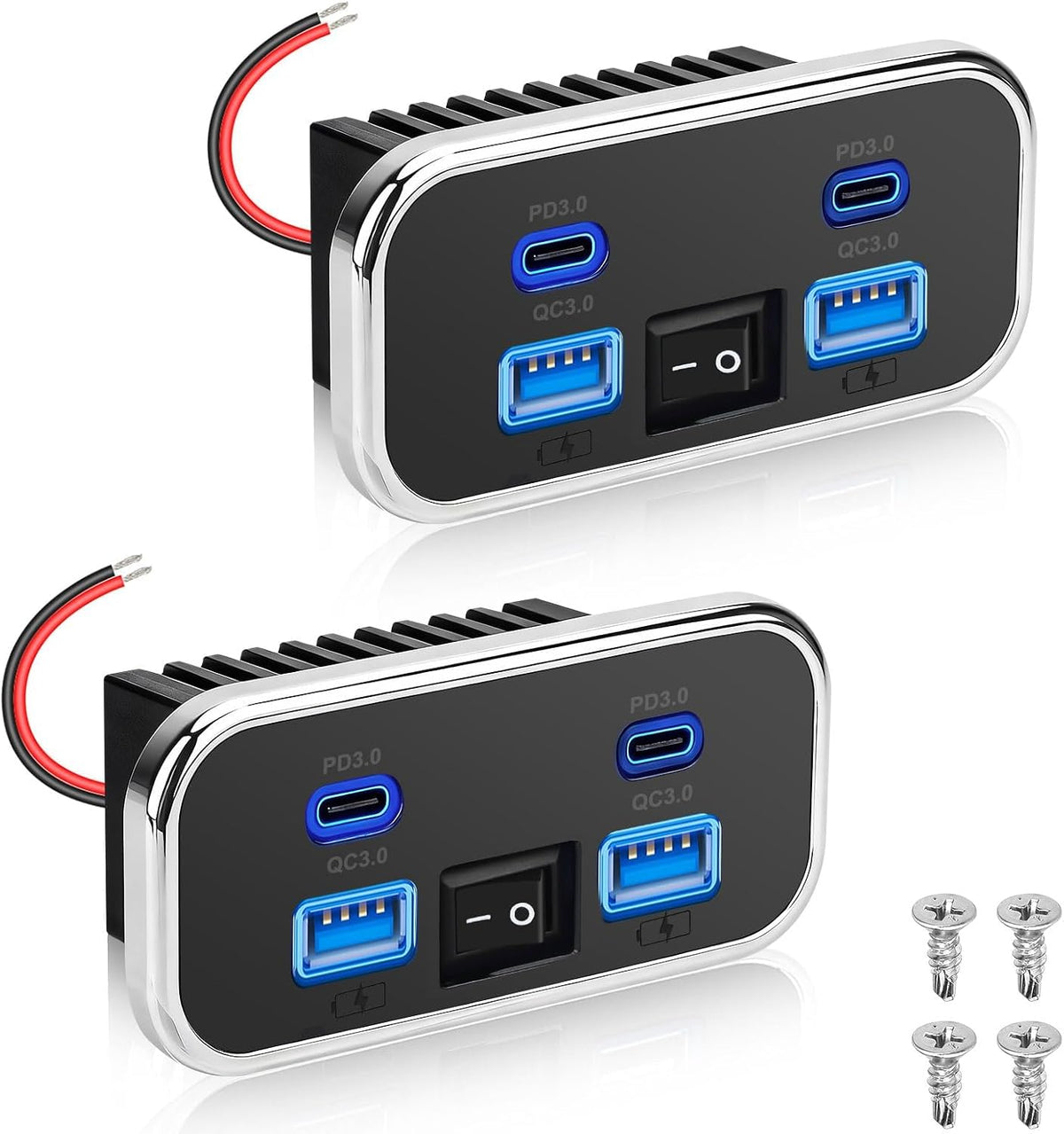 Linkstyle RV USB Outlet, 76W Dual 18W USB-A & Dual 20W PD3.0 Ports, Power Outlet Panel with Switch for 12V/24V Car Truck Marine