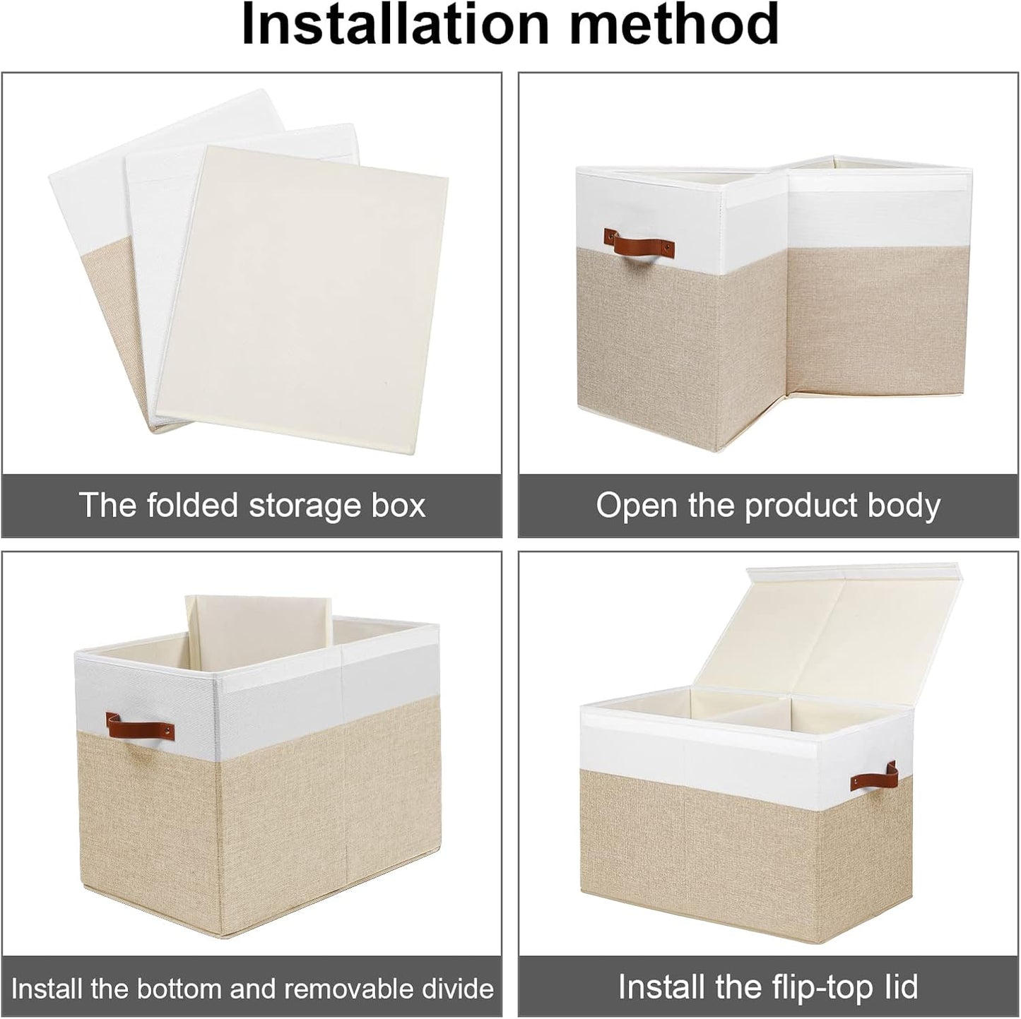 Gowee Large Toy Storage Box with Lid, Sturdy Toys Storage Chest Bin Organizer Basket with Dividers for Kids, Boys, Girls, Nursery, Closet, Bedroom, Playroom 25"x13" x16" (Beige and White)
