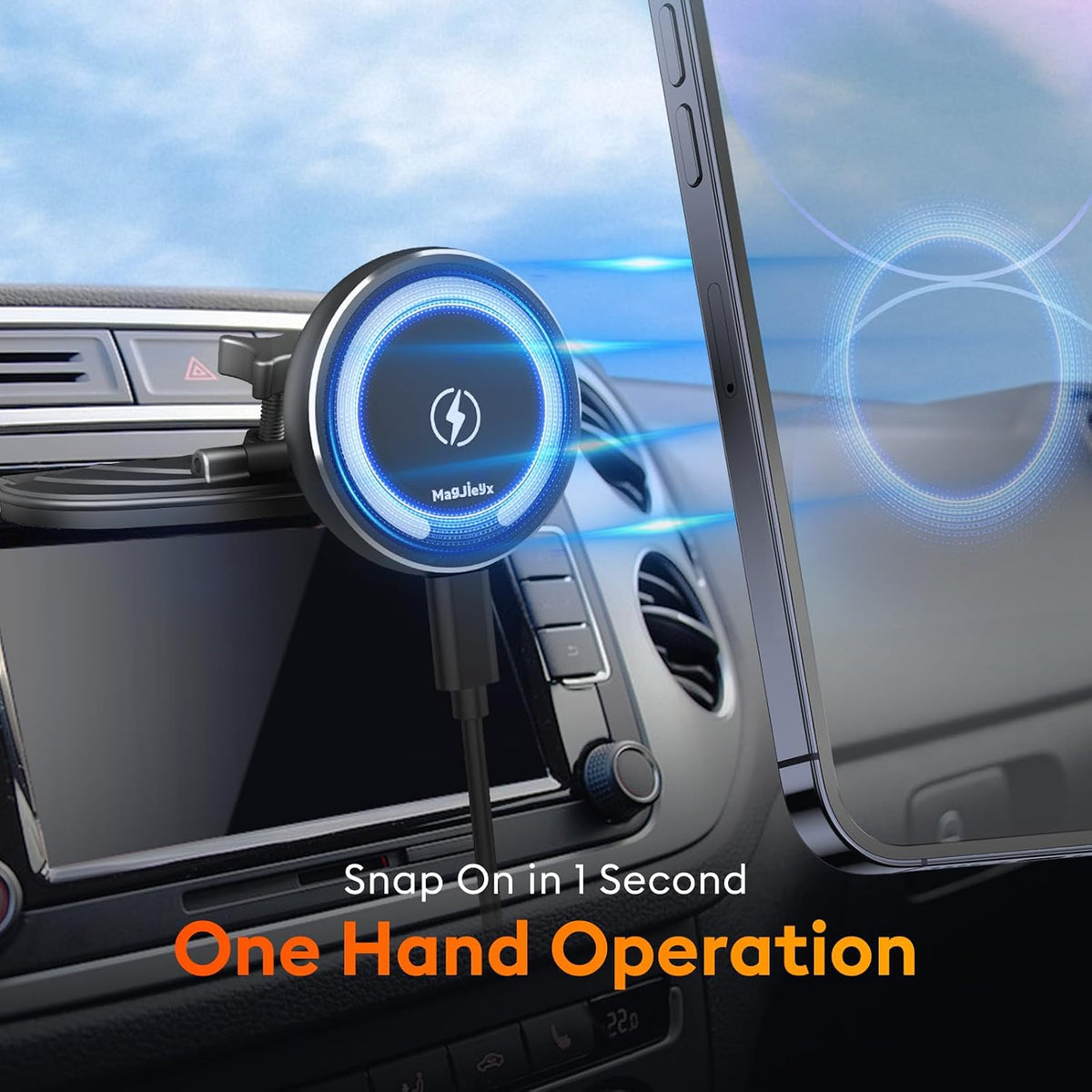MAGJIEYX CD Slot Magnetic Wireless Car Mount Charger for iPhone 17 16-12, 3X Stable on Bumpy Roads, 99% Car/Truck-Approved, Charging Holder with 3M Dash Sticker, No Air Vent Block