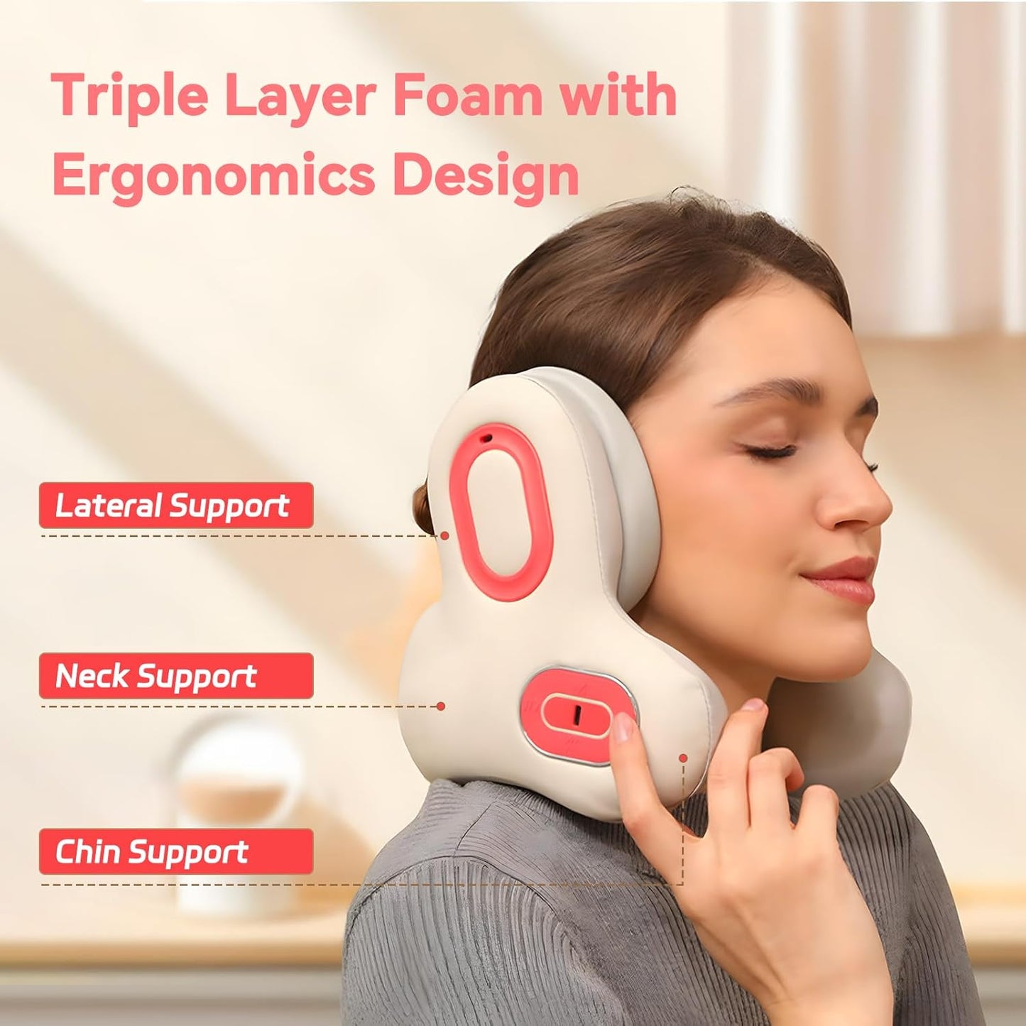 Travel Neck Pillow Noise Cancel Heat Vibration Bluetooth Music | Neck Support with Heating Vibration & Built-in Bluetooth Speaker Portable for Plane Car Travel Built-in Audio for Daily Rest