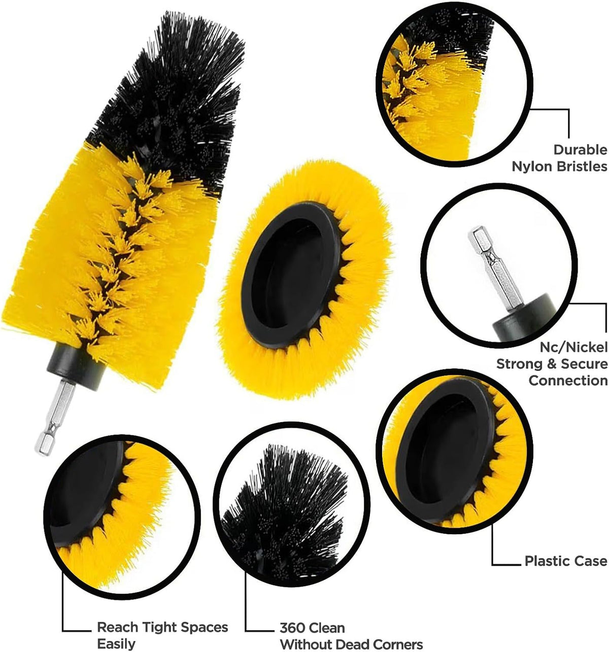 Drill Brush Cleaning Solution Kit - 7 Brushes + 1 Scrub Pad, Power Scrubber for Bathroom, Kitchen, Tiles & Car Cleaning