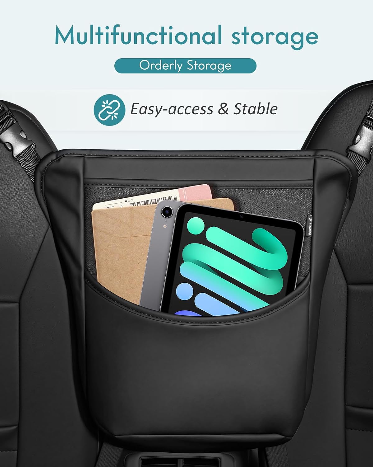 FLORICH Hanging Organizer Storage Between Seats, Premium Leather Headrest Hanging Storage Bag Front Seats, Barrier of Backseat Pet Kids