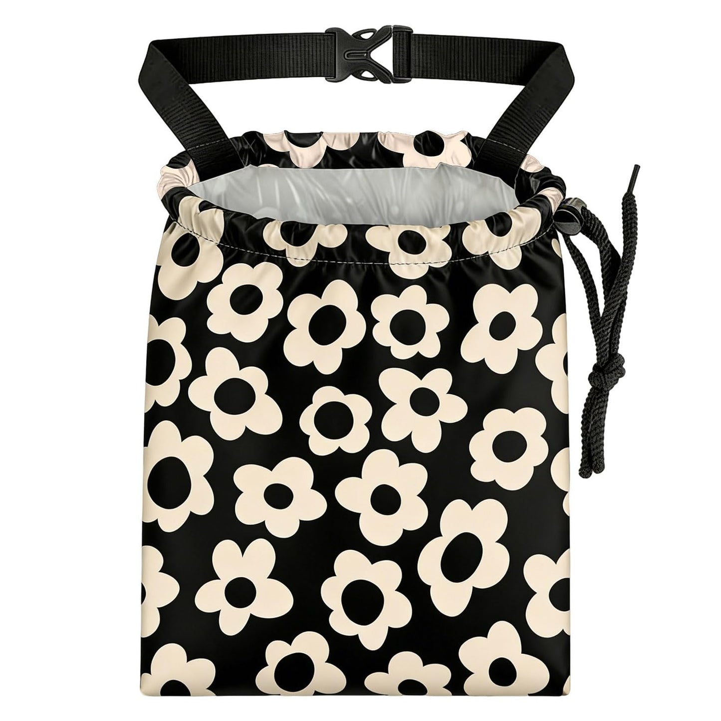 Black Flower Car Trash Bag - Waterproof Car Trash Bag Hanging Leakproof Car Garbage Bag - Washable Reusable Trash Bag for Car Interior Hanging Organizer Storage Vehicle Travelling Camping