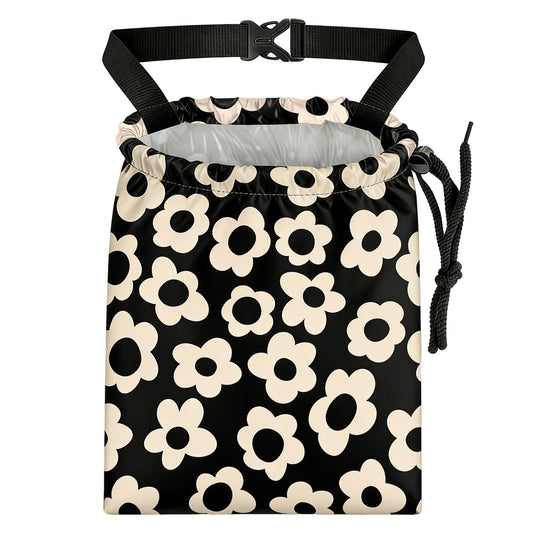Black Flower Car Trash Bag - Waterproof Car Trash Bag Hanging Leakproof Car Garbage Bag - Washable Reusable Trash Bag for Car Interior Hanging Organizer Storage Vehicle Travelling Camping