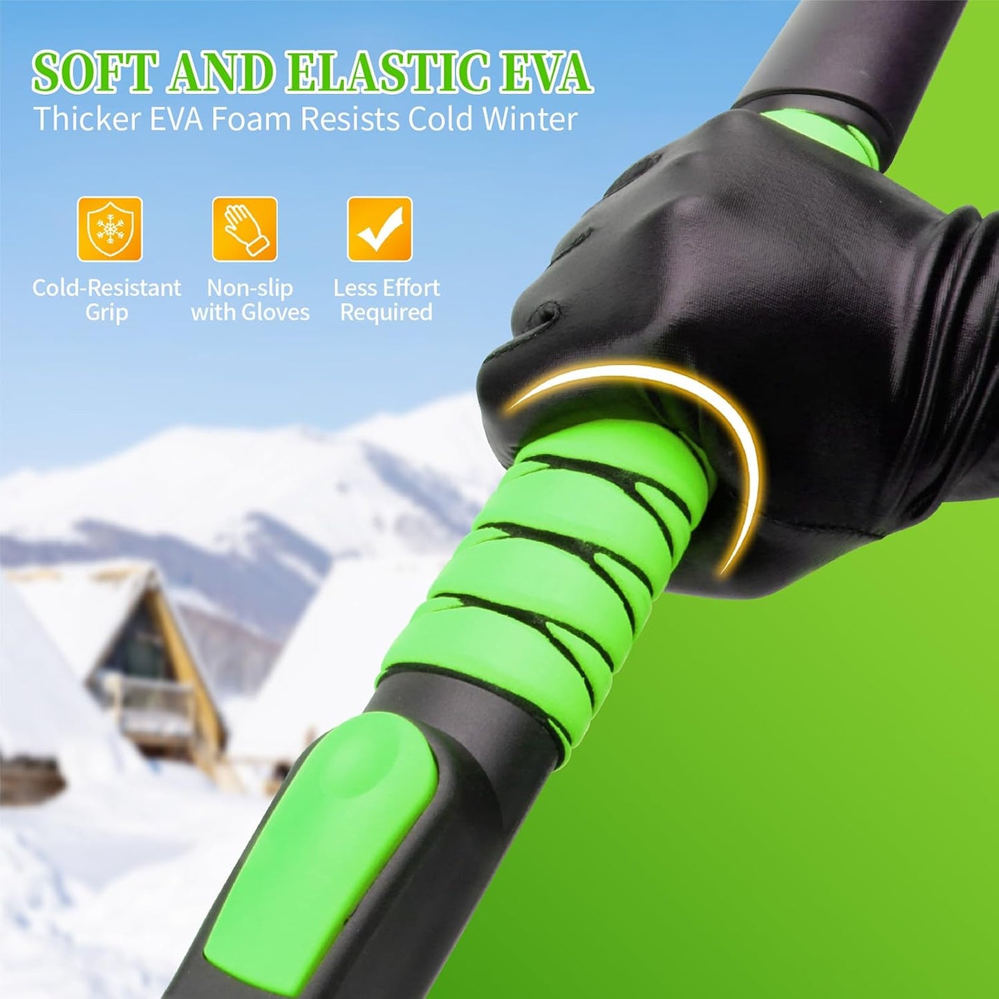 45.6" Ice Scraper and Snow Brush for Car Windshield [Silicone Bristles] ,3-in-1 Extendable Emergency Snow Shovel with Ergonomic Foam Grip and 360° Pivoting Brush Head for Christmas, Car Auto Truck SUV