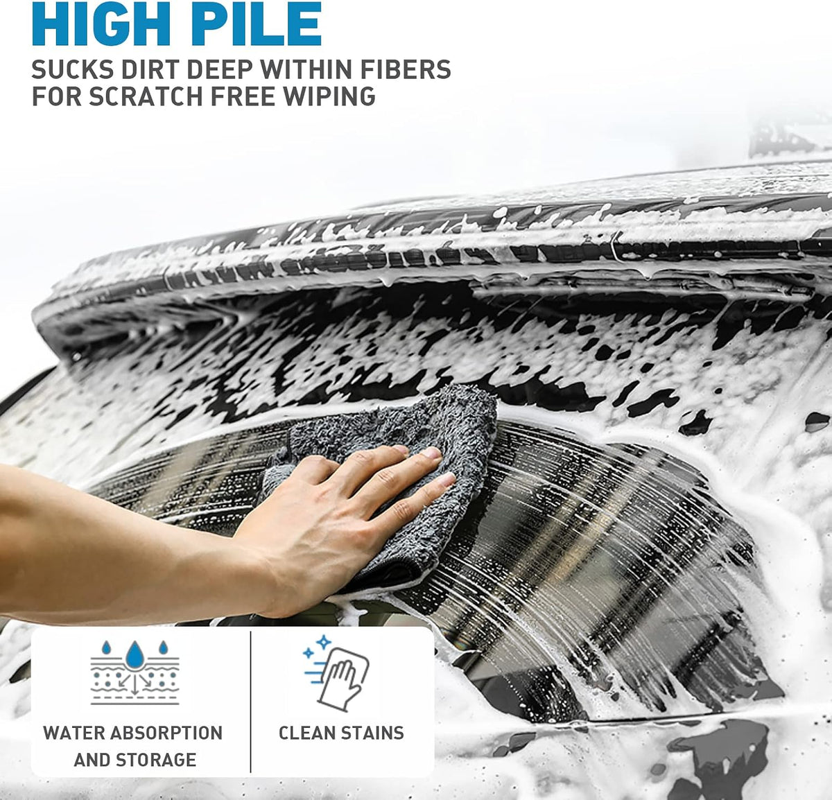 Microfiber Towels Gray for Cars - 6 Pack, High & Short Pile Micro Fiber Cleaning Cloth for Car Washing Drying & Auto Detailing, Water Absorption Lint Free & Non-Streak