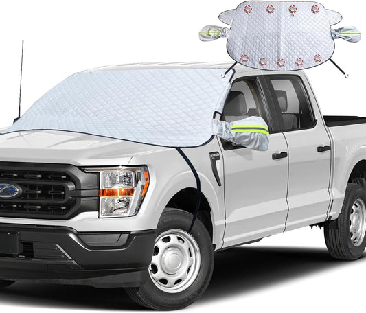 Car Windshield Snow Ice Cover with Side Mirror and Hook,Magnetic Windshield Cover for Ice and Snow,Car Windshield Sun Shade Foldable,Fit for Large SUV/Pickup/Truck/MPV(Silver-65 x49)