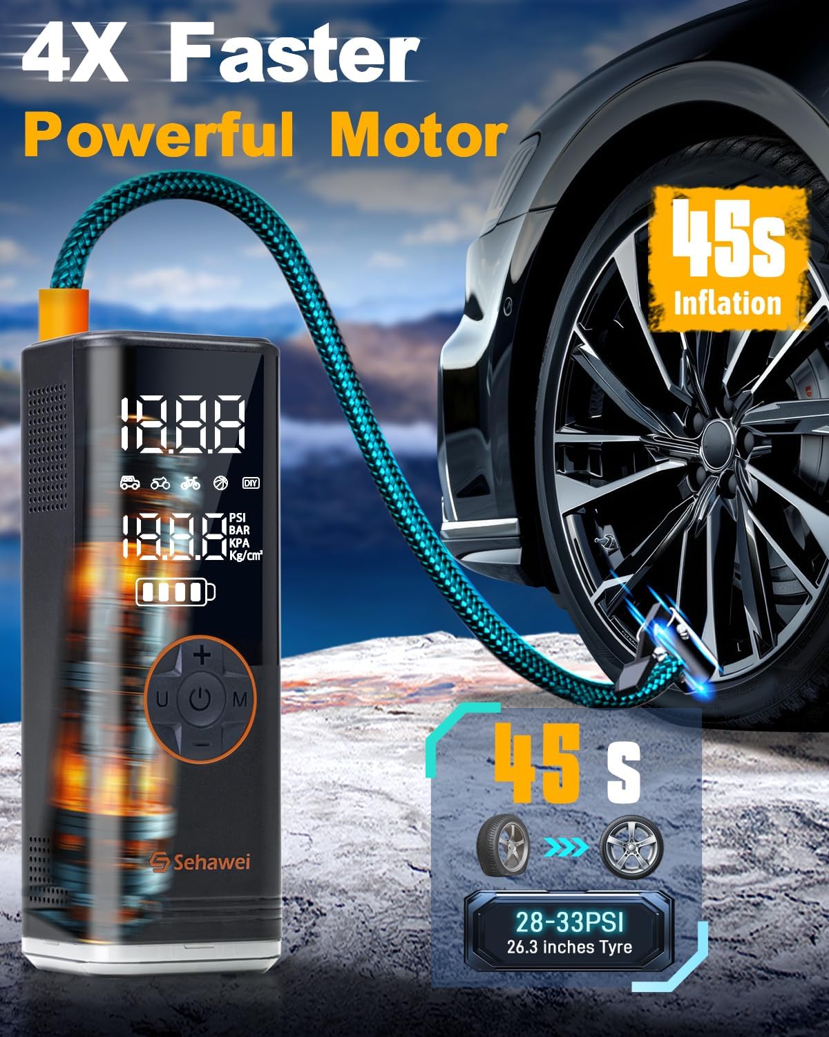 Tire Inflator Portable Air Compressor, 4X Faster 150PSI & 20000mAh Air Pump