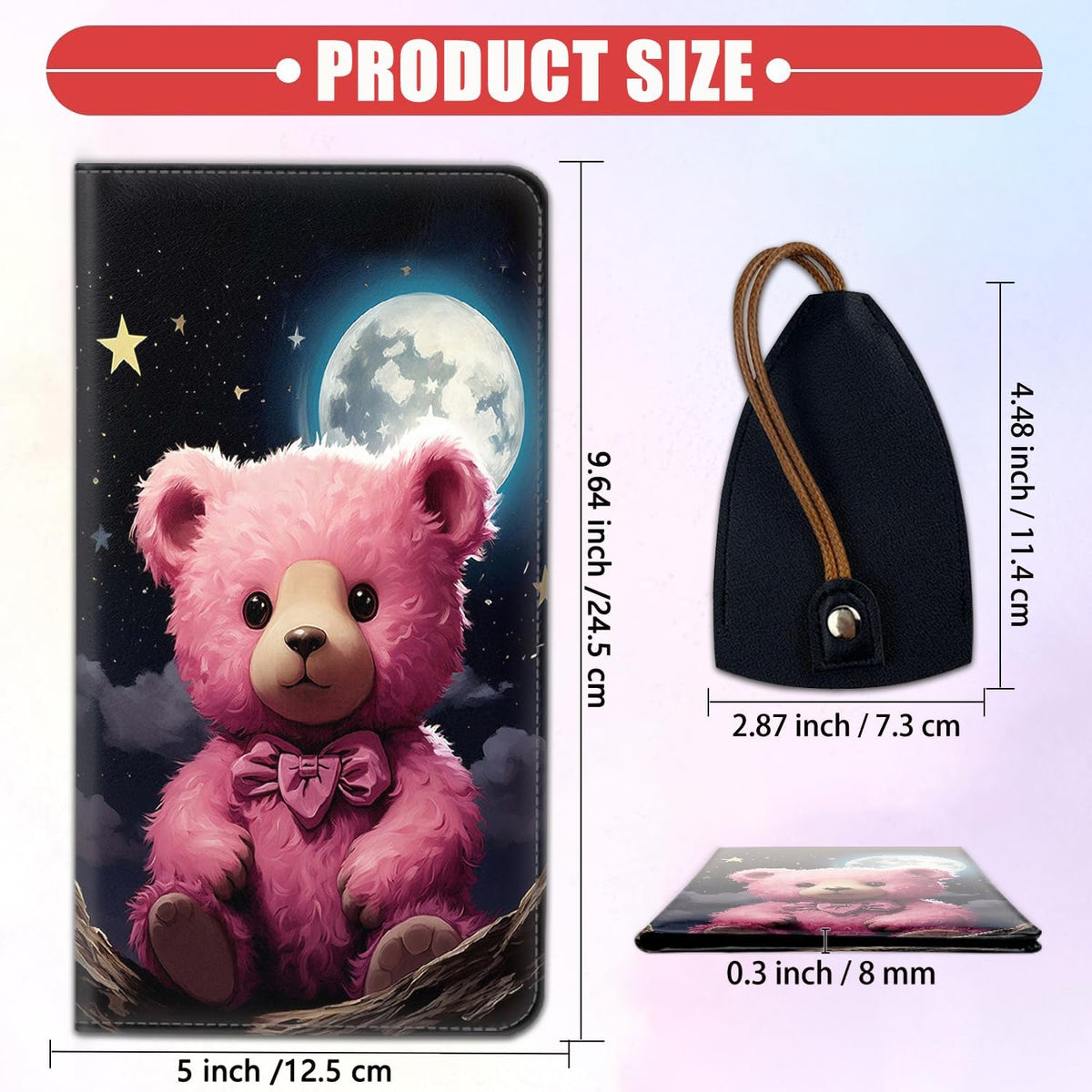 Car Document Holder with Magnetic Shut, Car Registration & Insurance Card Holder, Waterproof PU Leather Glove Box Organizer Vehicle Accessories Driver License for Women/Men, Cute Pink Bear Art