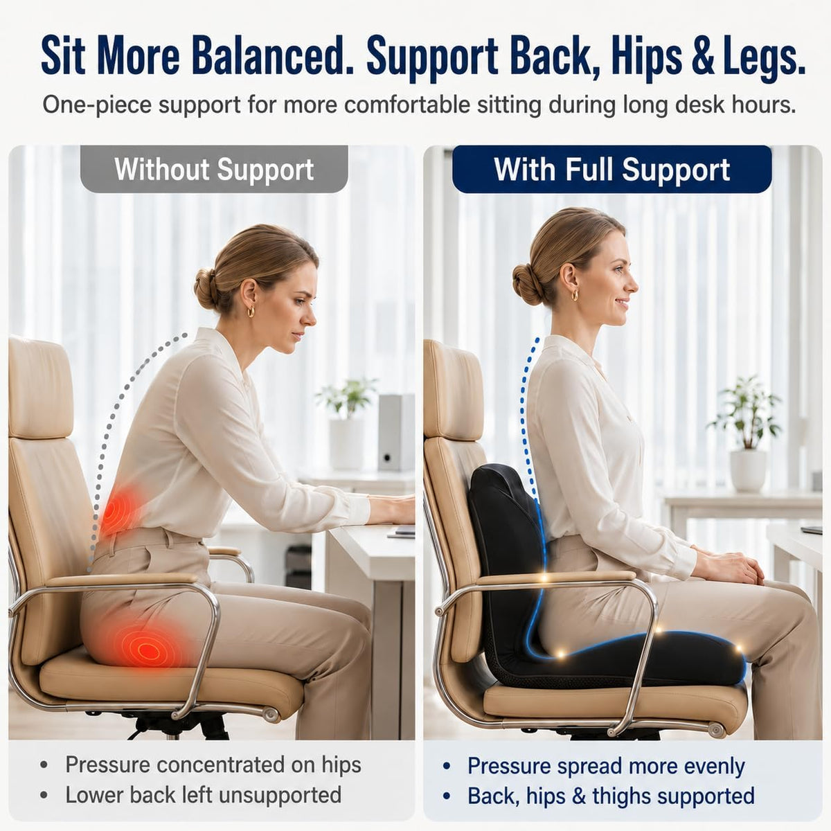 Ergonomic Seat Cushion for Office Chair with Lumbar Support