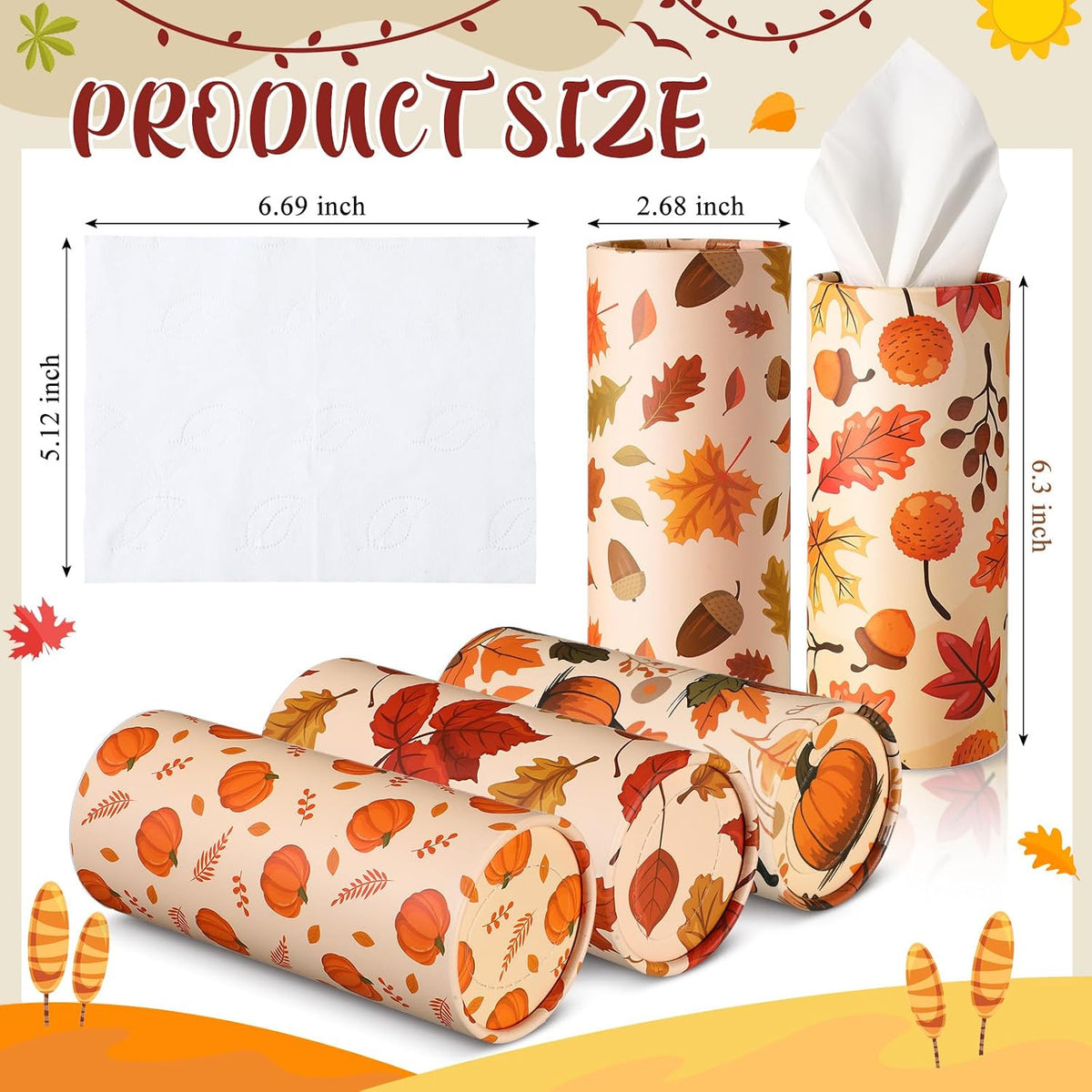 Cinnvoice 20 Pcs Fall Thanksgiving Car Tissues Cylinder with 3 Ply Facial Tissues Bulk Round Tissue Boxes Tubes Travel Tissue for Car Cup Holder Home Bathroom Office Accessories