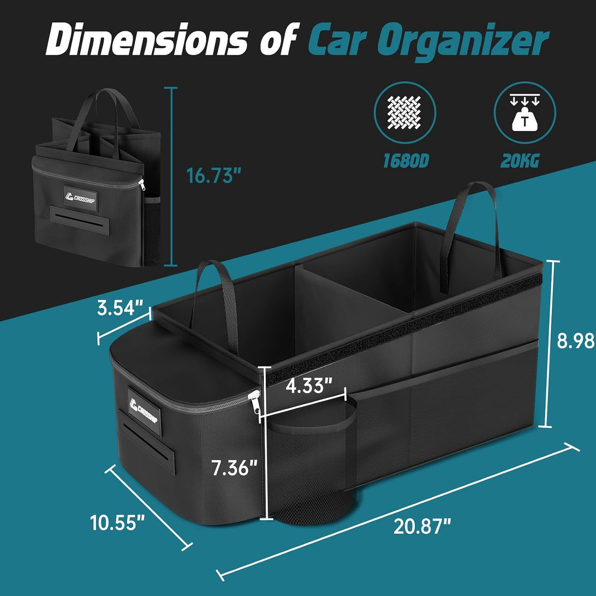 Car Seat Organizer - Kids Car Organizer Between Seats, Front with Tissue Box & Cup Holder, 1680D Oxford for High Strength Road Trip, Cross-country Driving No Damaged