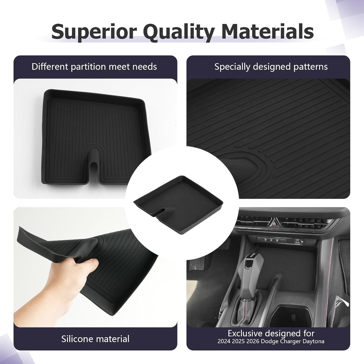 LUWU Center Console Anti-Slip Mat Compatible with 2024 2025 2026 2027 Charger Daytona R/T Scat Pack Accessories Silicone Protective Pad Liner Premium Protective Pad Phone Charger Liner Mat