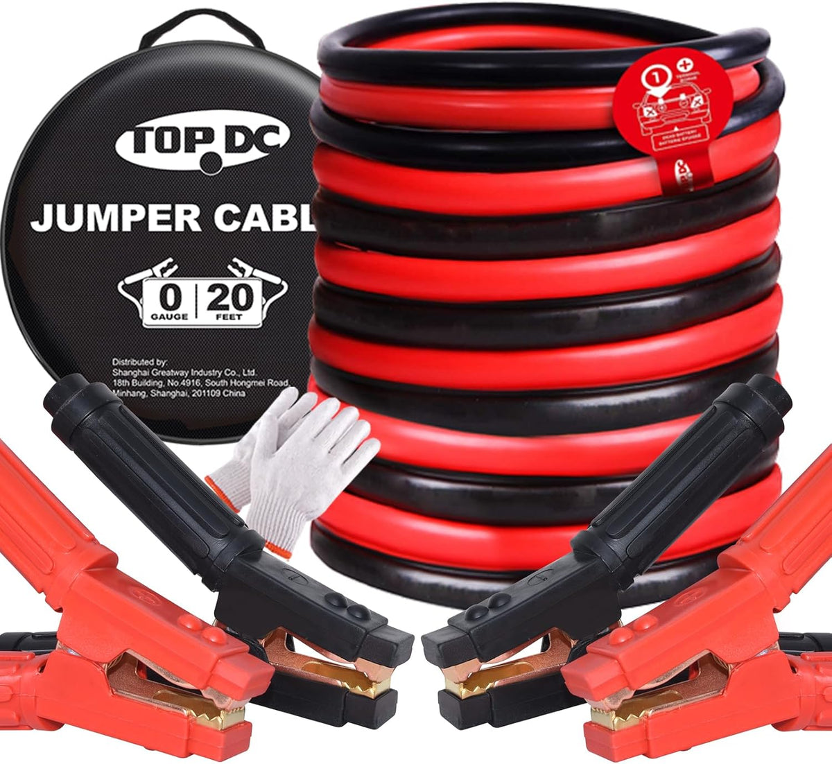 TOPDC Jumper Cables 0 Gauge 20FT 1000Amp Heavy Duty for Cars