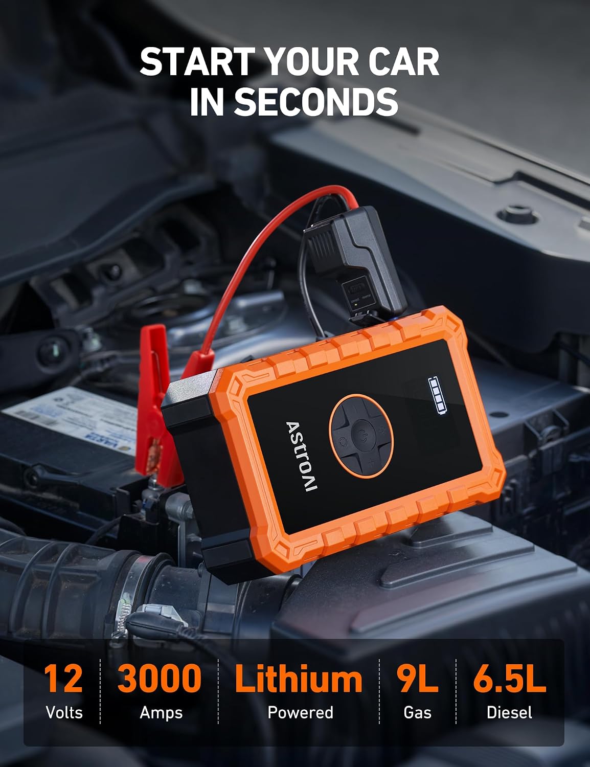 AstroAI S8 Air 3000A Jump Starter with Air Compressor, 12V Jump Box
